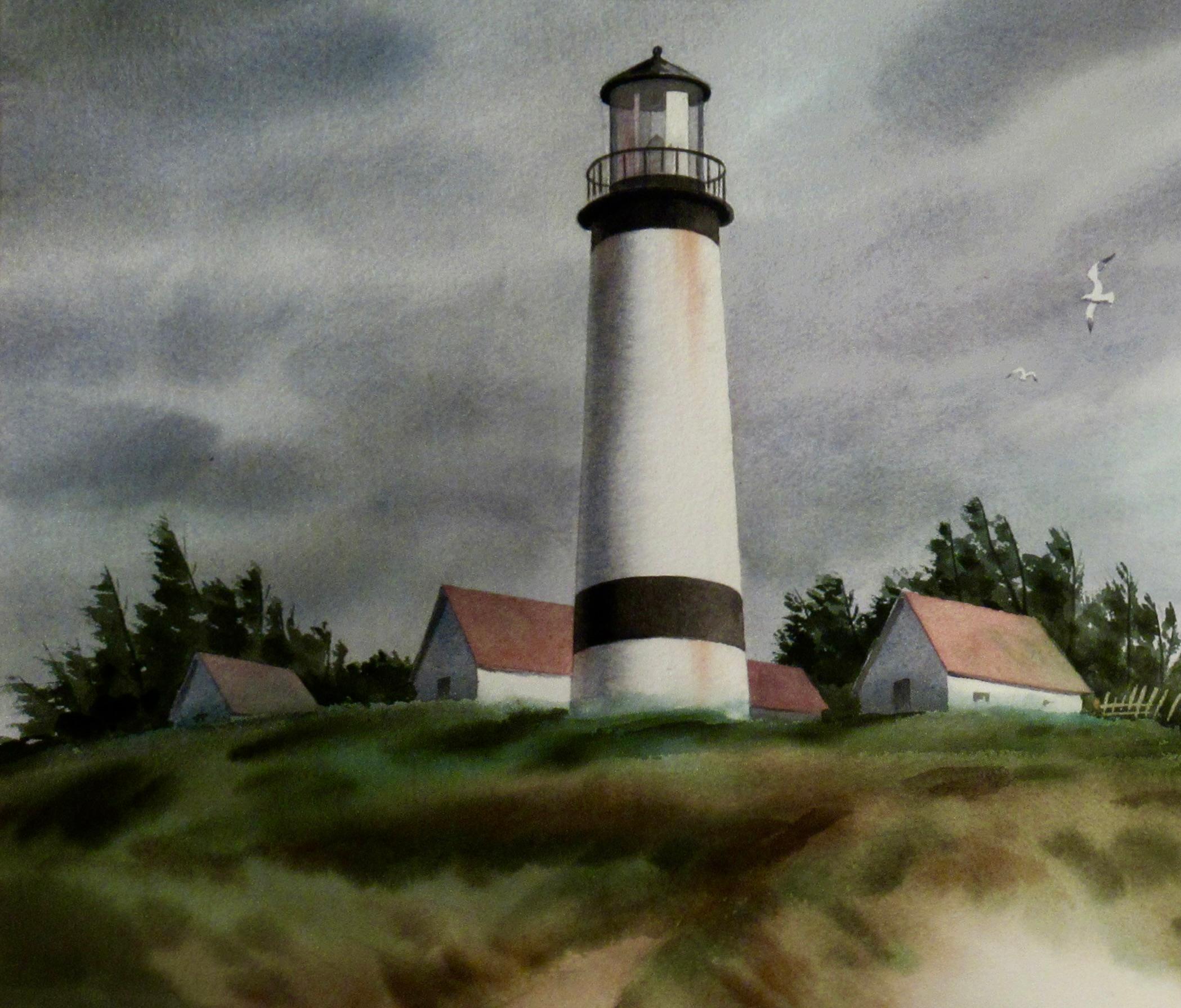Storm Cove Lighthouse - American Impressionist Art by Nat Levy