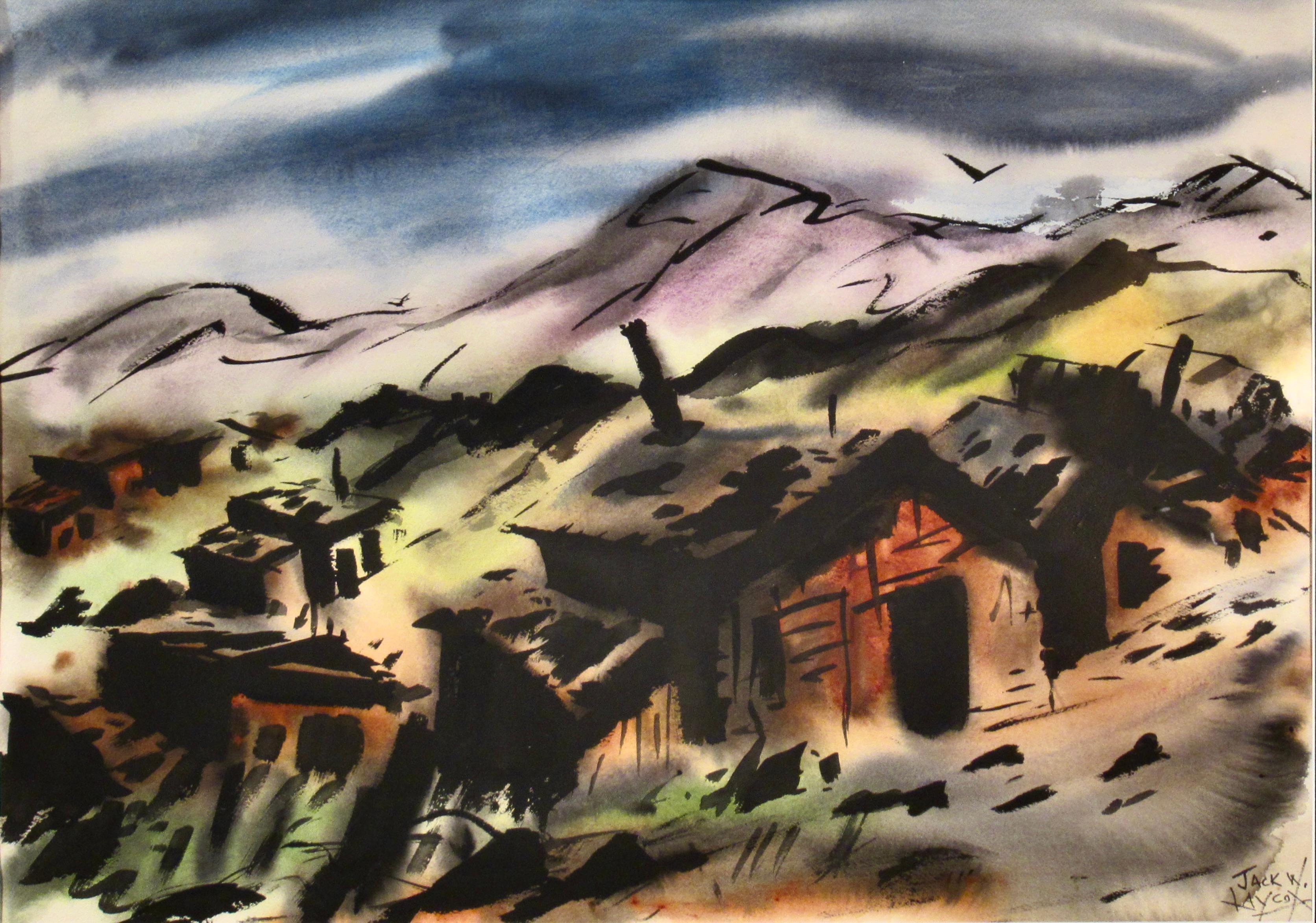« The Abandoned Farm », grande aquarelle. - Art de William Jack Laycox