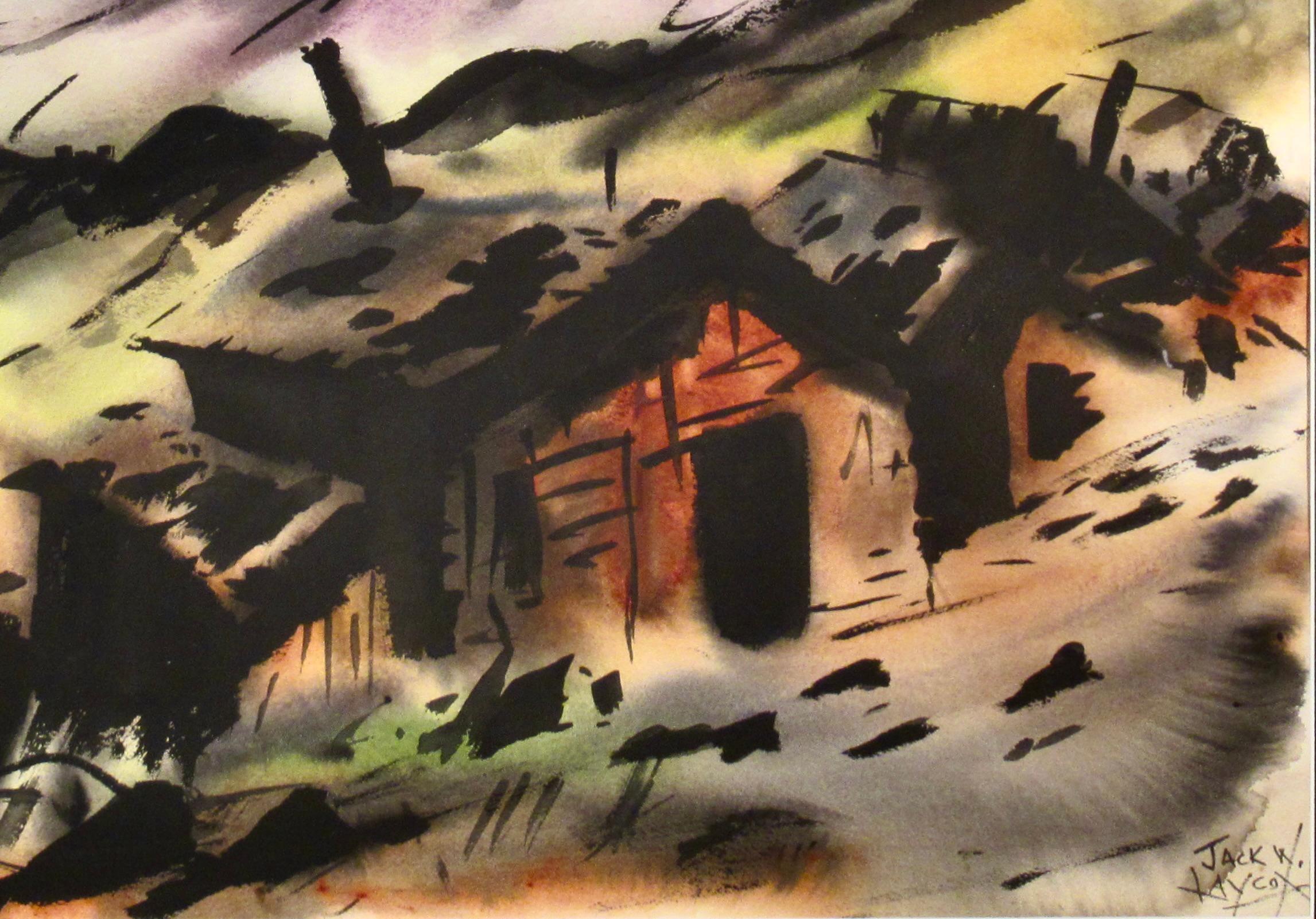 « The Abandoned Farm », grande aquarelle. - Impressionnisme américain Art par William Jack Laycox
