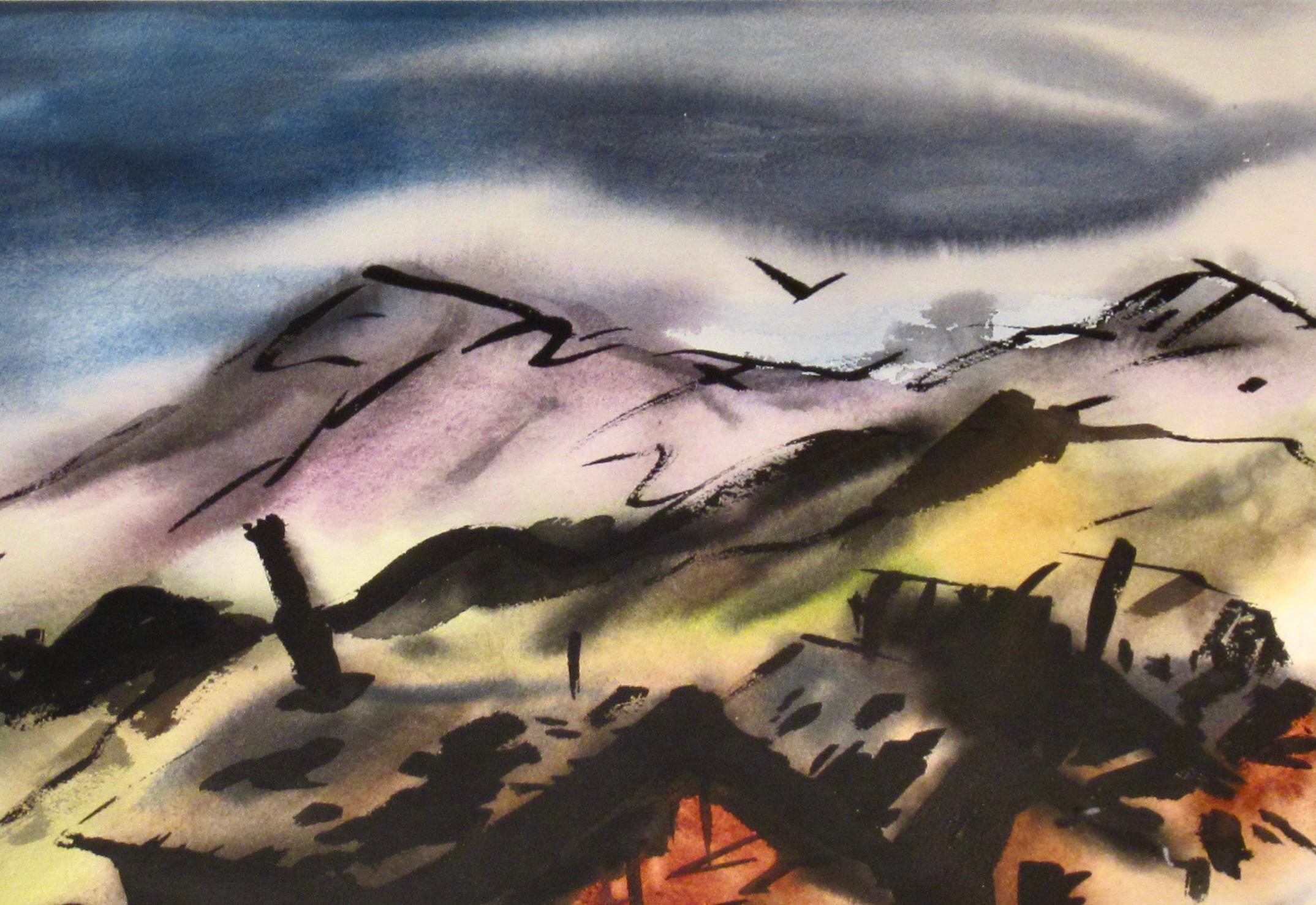 « The Abandoned Farm », grande aquarelle. - Noir Figurative Art par William Jack Laycox