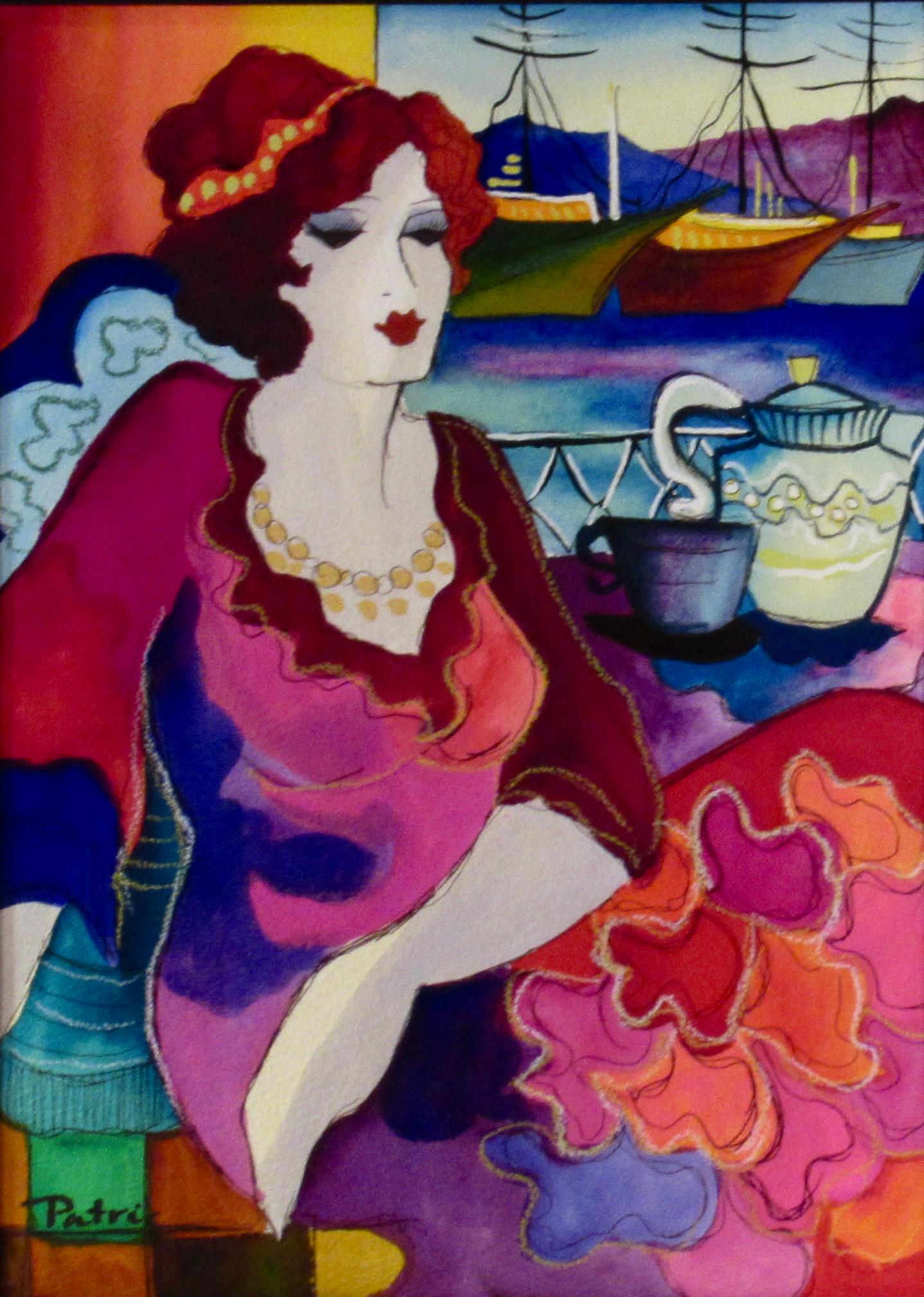 Femme avec vue sur le port - Art de Patricia Govezensky