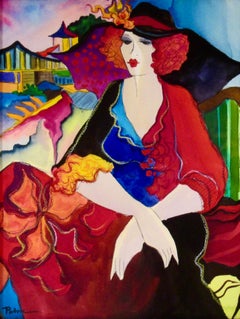 Femme avec paysage urbain