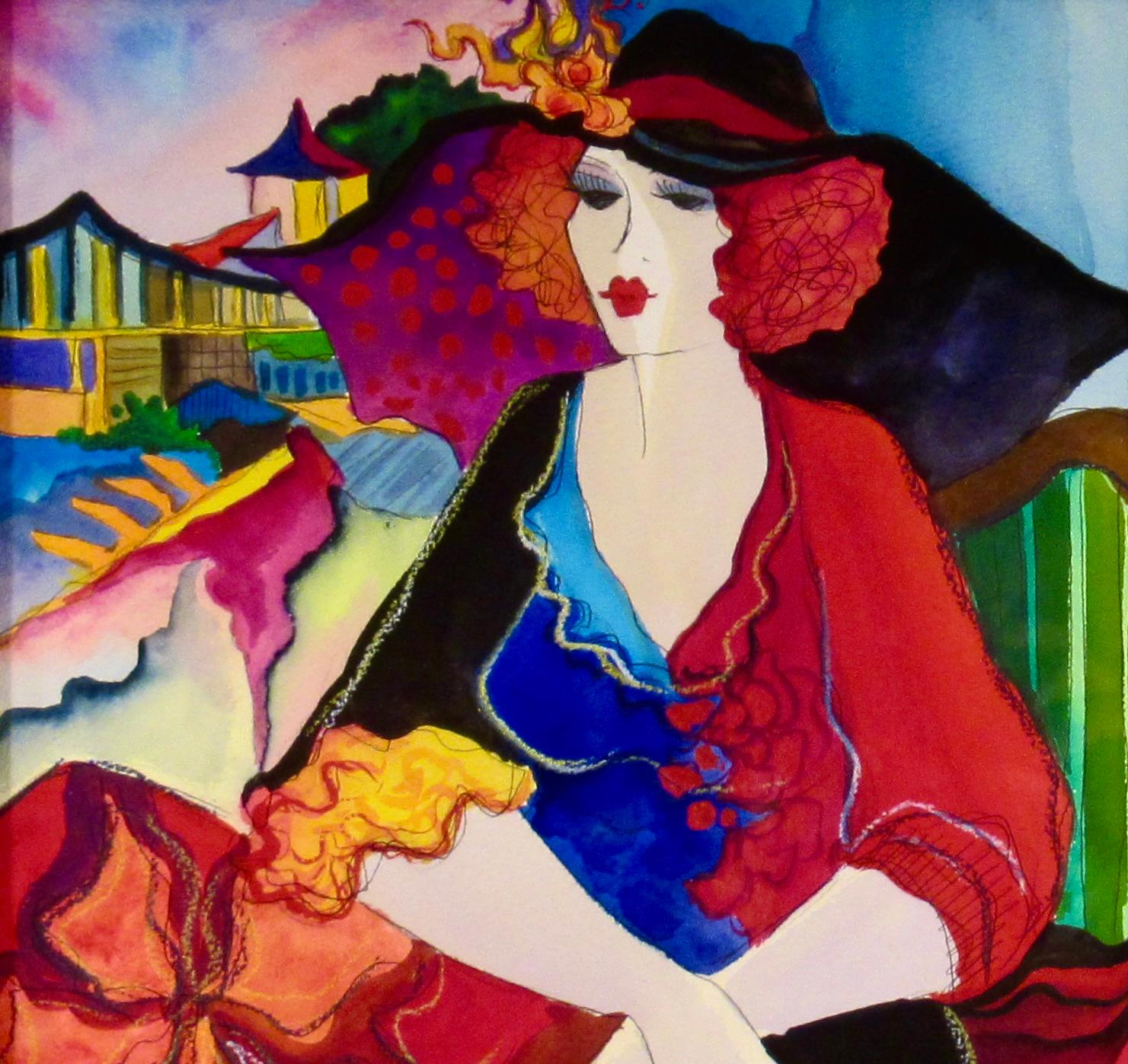 Woman with Cityscape - Realist Art by Patricia Govezensky