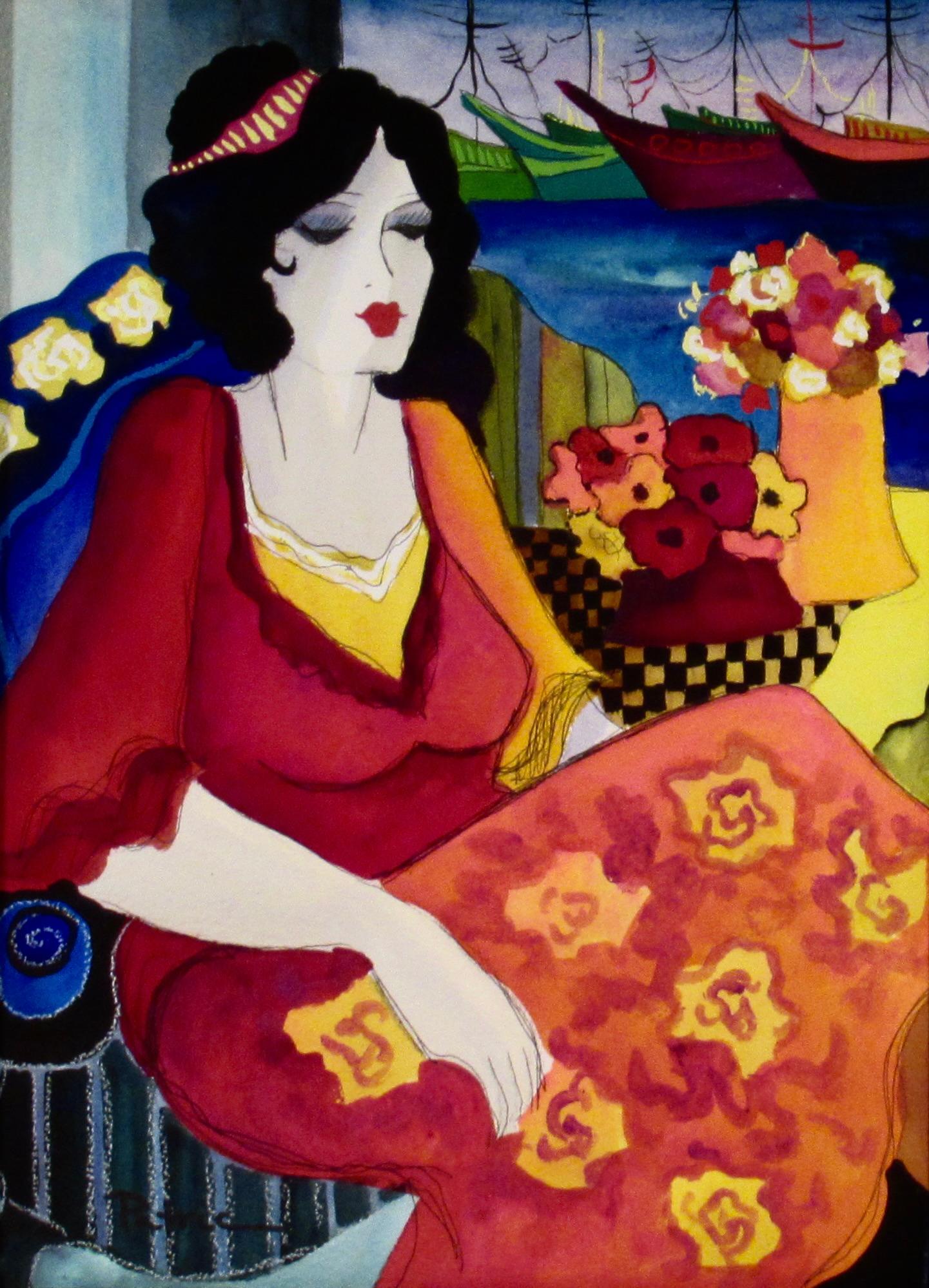 Woman with Harbor View II - Art by Patricia Govezensky