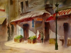 "Old Monterey Street Scene, Monterey California" Large watercolor.