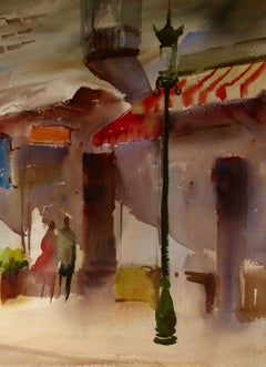 "Old Monterey Street Scene, Monterey California" Large watercolor.