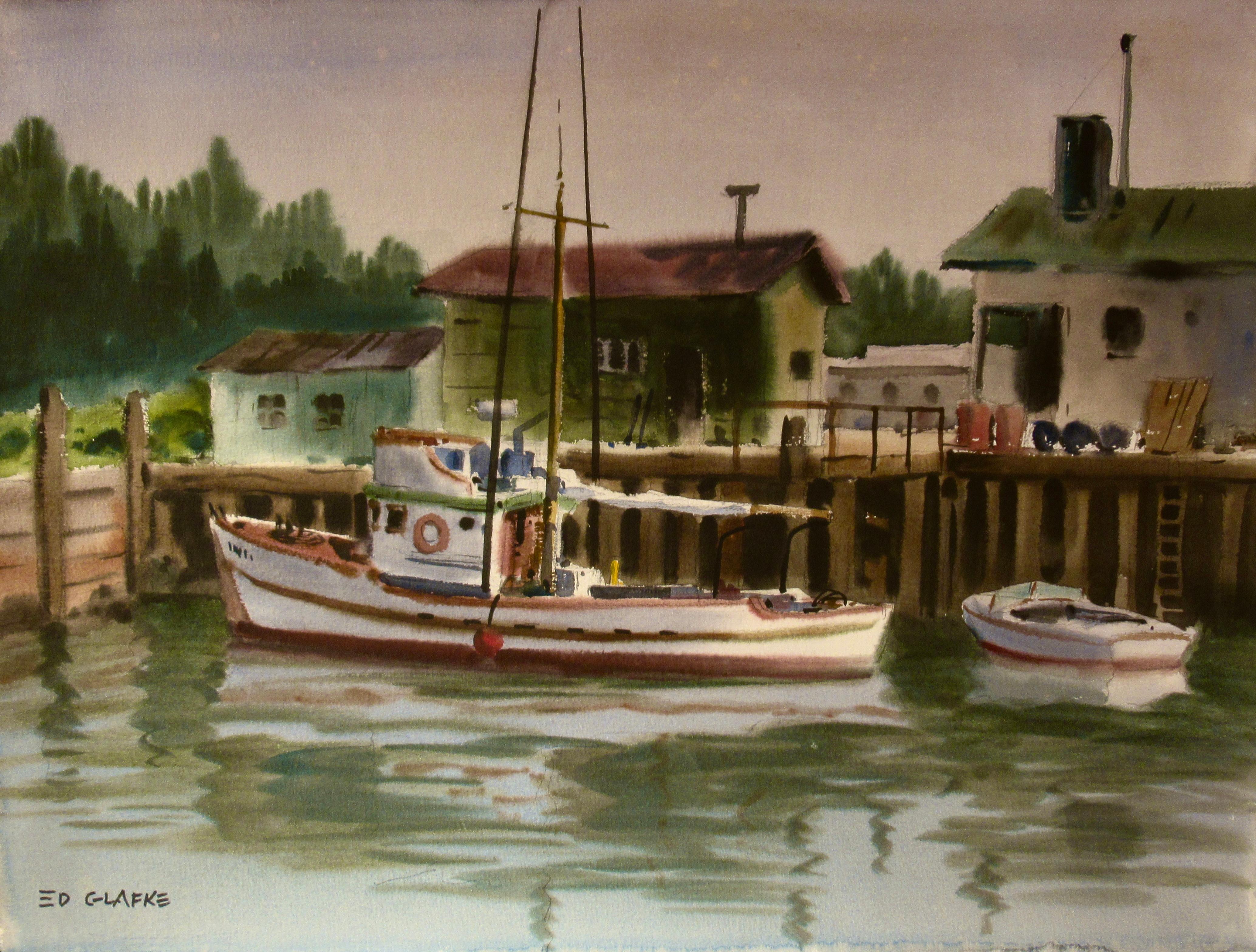 Landscape Art Edward Glafke - « Noya River, Mendocino, Californie », grande aquarelle