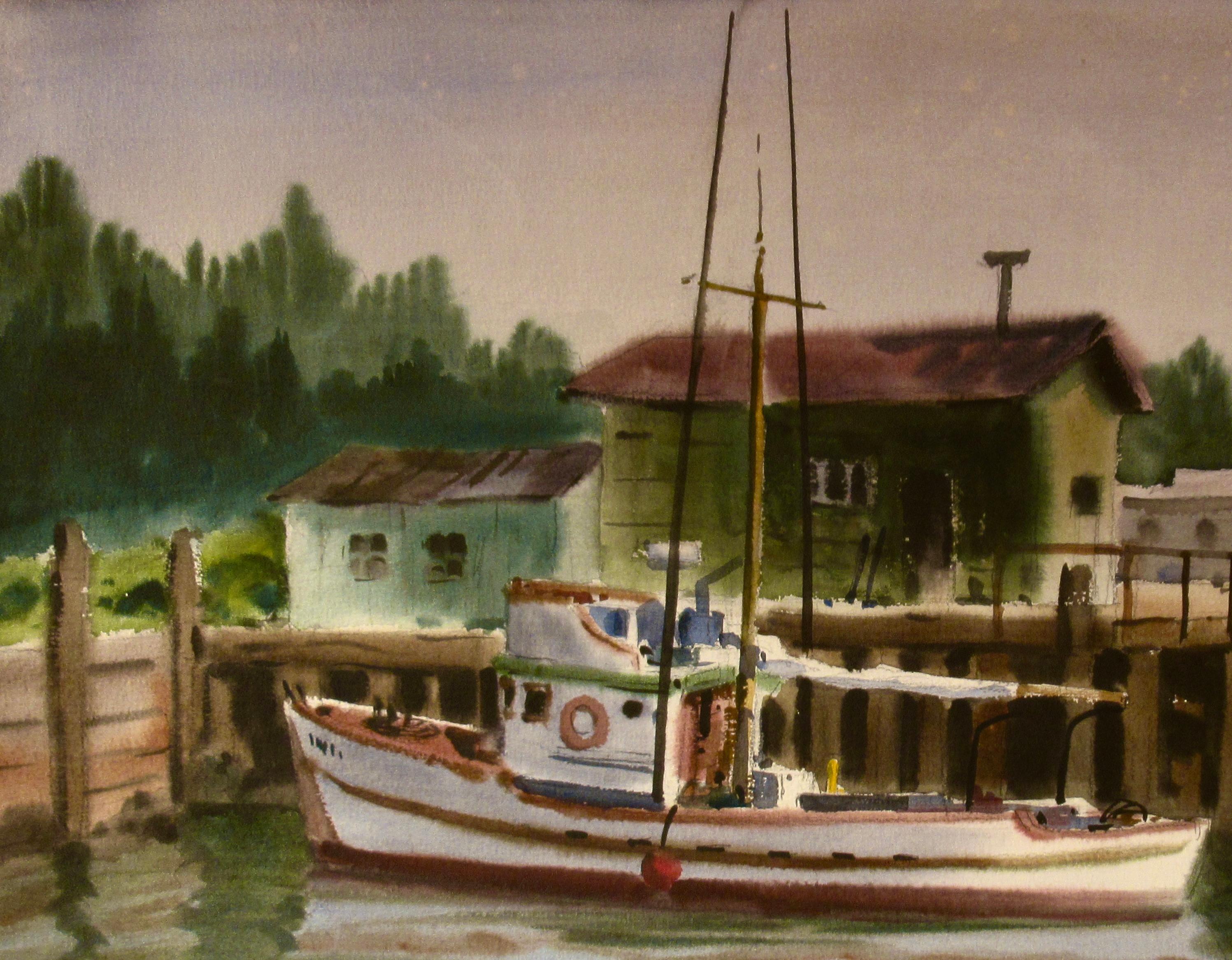 « Noya River, Mendocino, Californie », grande aquarelle - Art de Edward Glafke