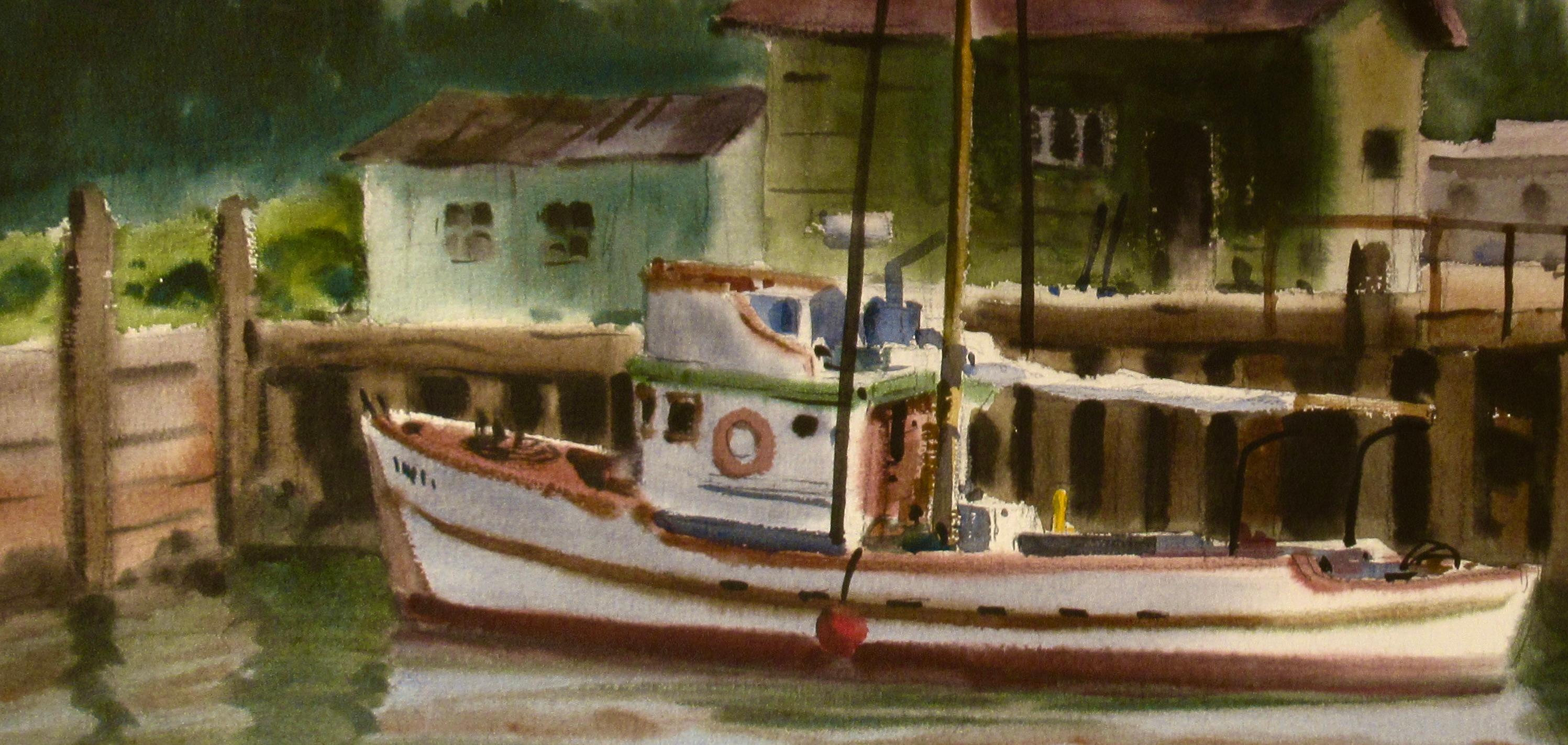 « Noya River, Mendocino, Californie », grande aquarelle - Impressionnisme américain Art par Edward Glafke
