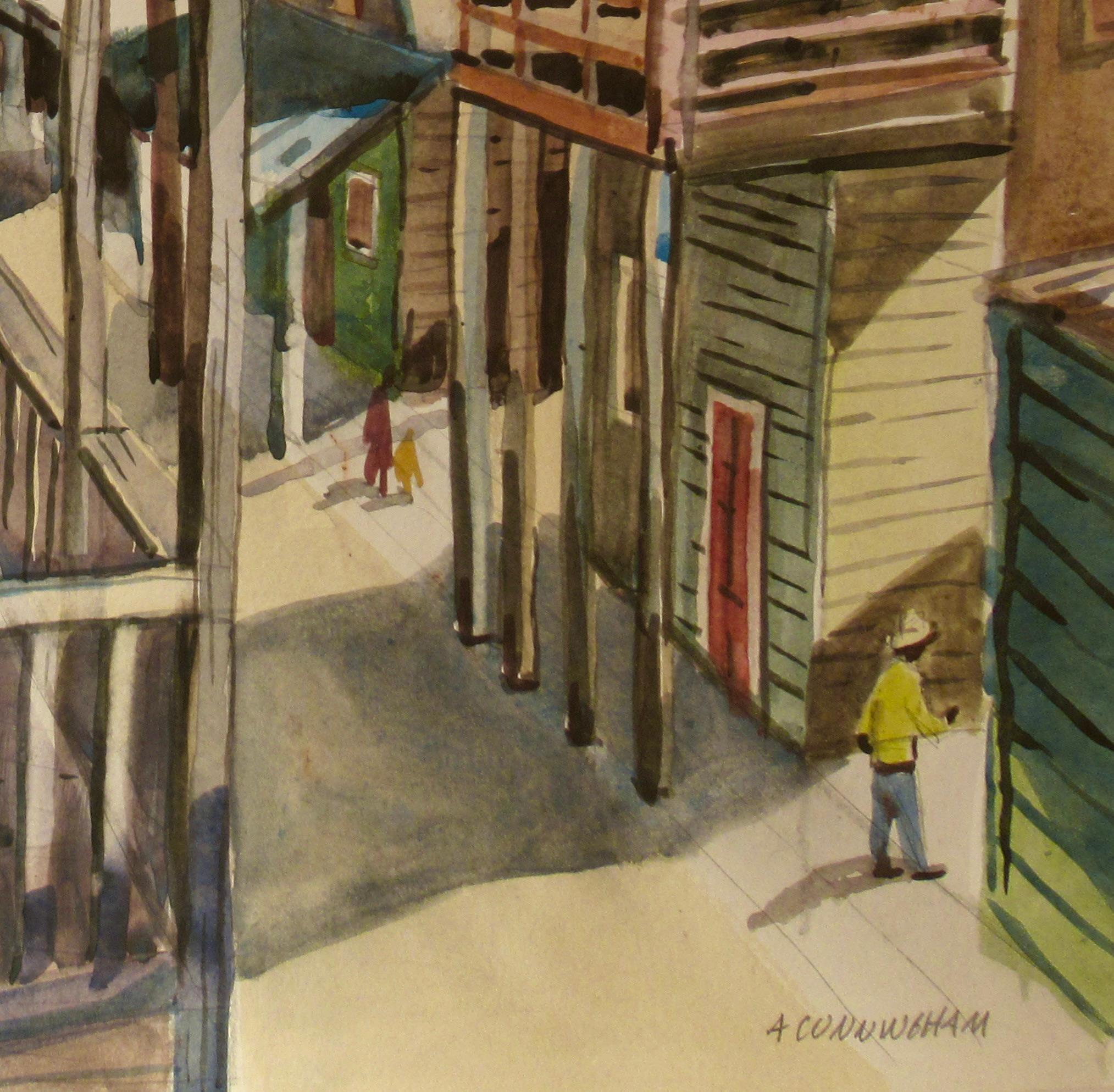 Cityscape - Brown Figurative Art by Alfred Cunningham