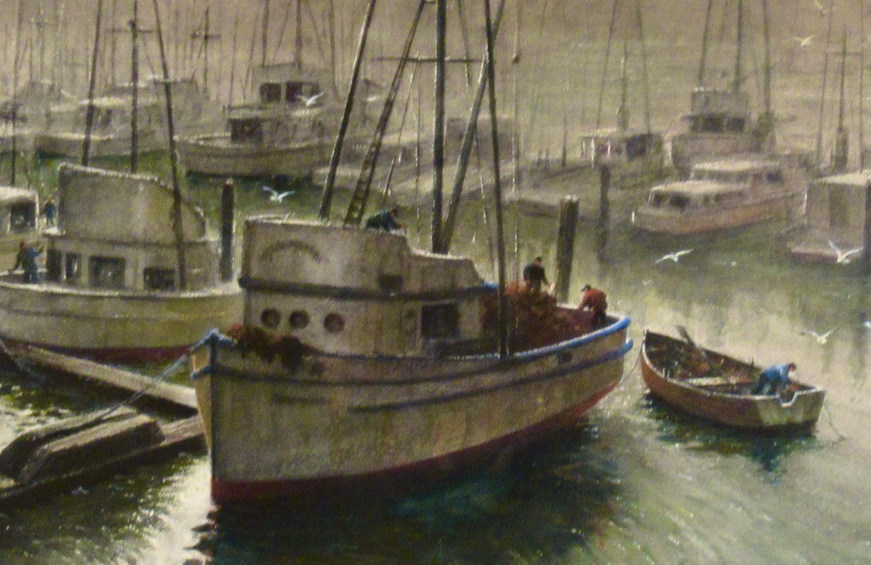 Fog de soirée, paysage de mousse, Californie - Gris Landscape Art par Albert Bechely Crundall