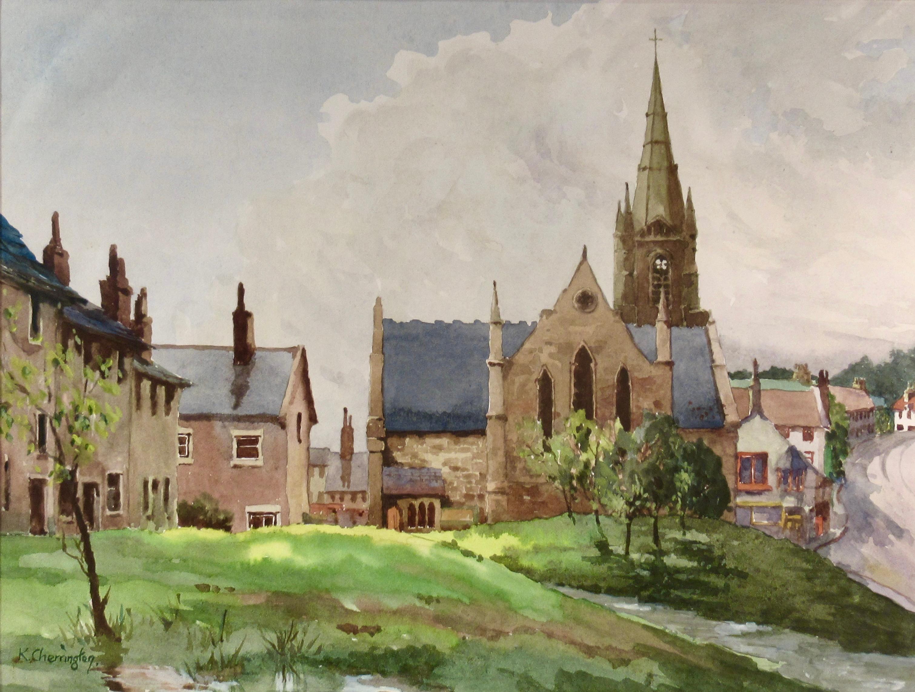 Iglesia en el Camino de Cotsworld, Inglaterra - Art de Ken Cherrington