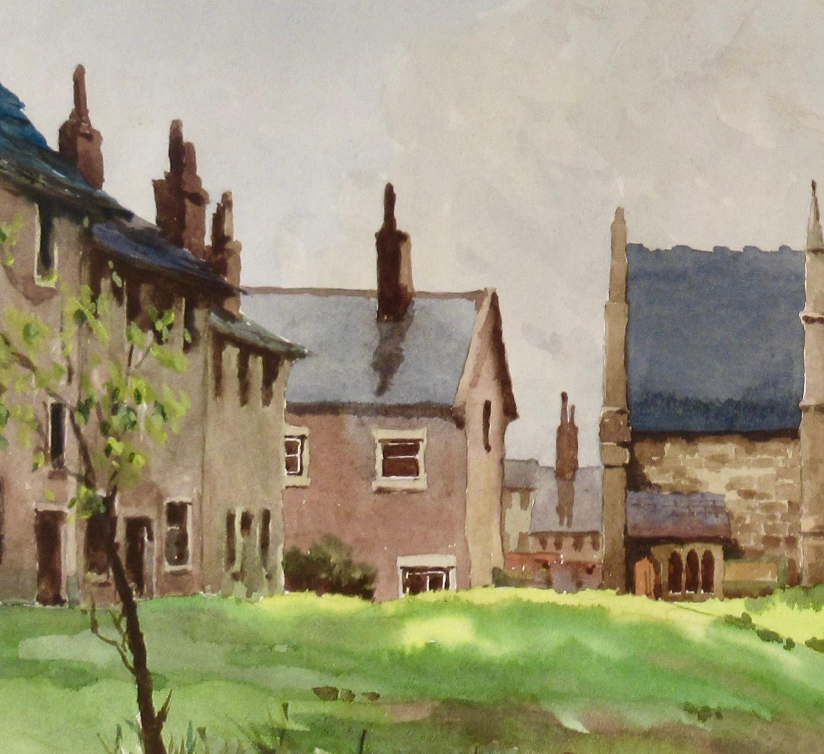 Iglesia en el Camino de Cotsworld, Inglaterra - Figurative Art Negro de Ken Cherrington