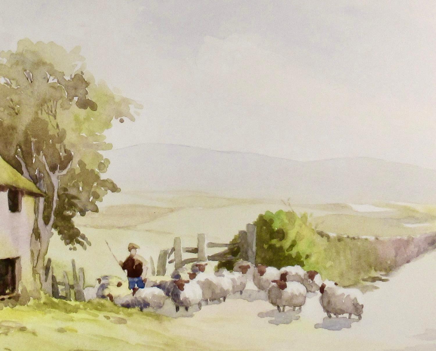 Schafzuchtbetrieb Tayside, Schottland (Beige), Landscape Art, von Ken Cherrington