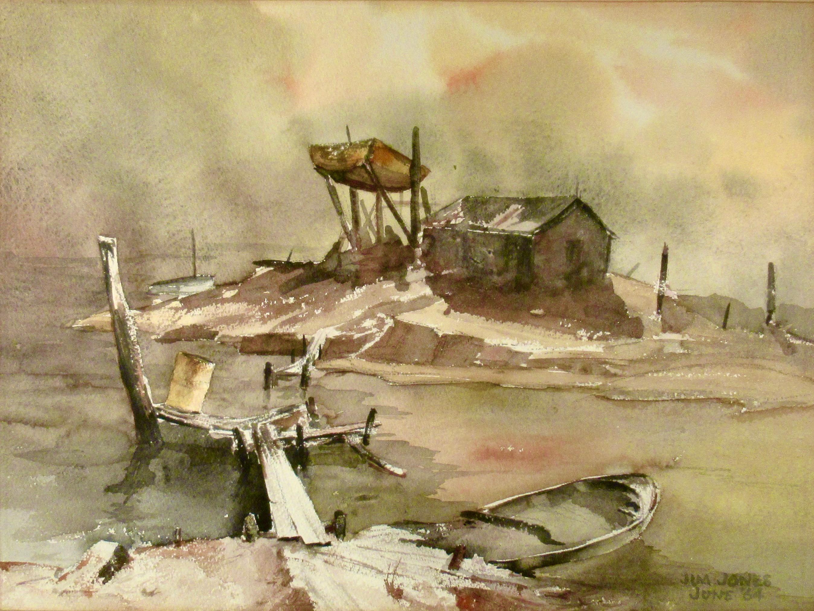 Texas Coast Line mit Hütte – Art von Jim Jones