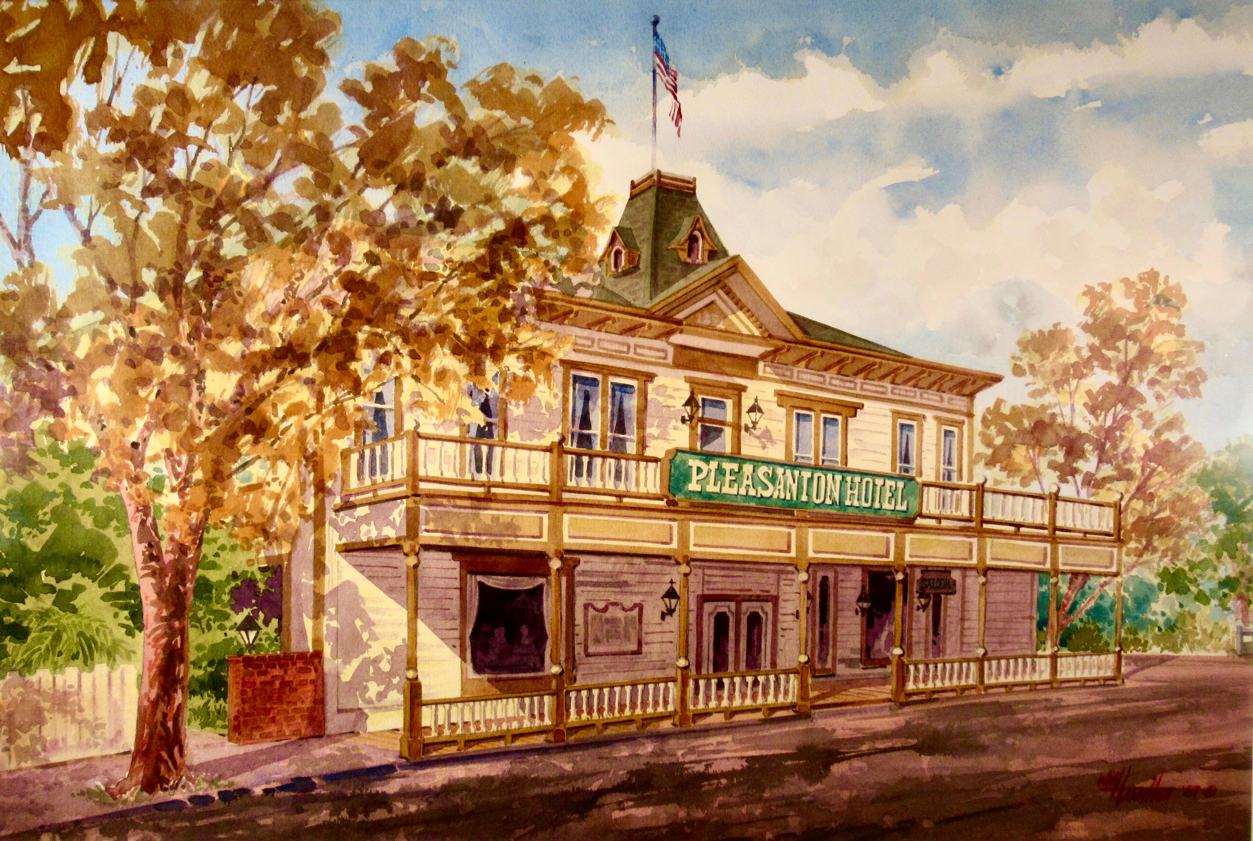 Pleasanton Hotel, Pleasanton California - Art by William E. Hamilton