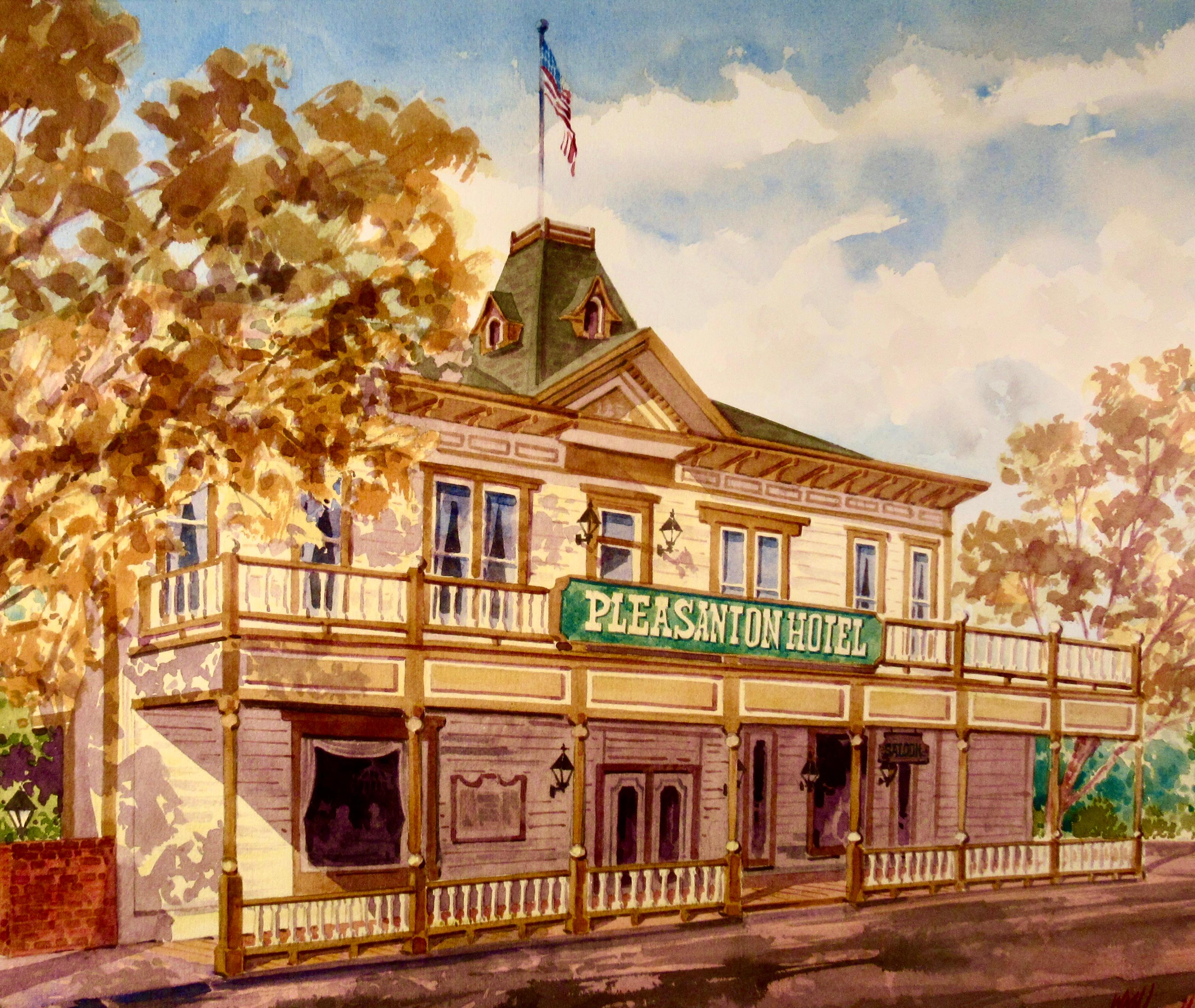 Pleasanton Hotel, Pleasanton California - American Realist Art by William E. Hamilton