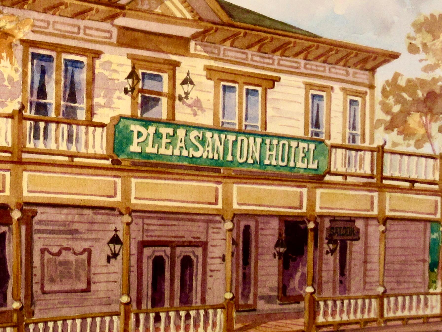 Pleasanton Hotel, Pleasanton California - Beige Figurative Art by William E. Hamilton
