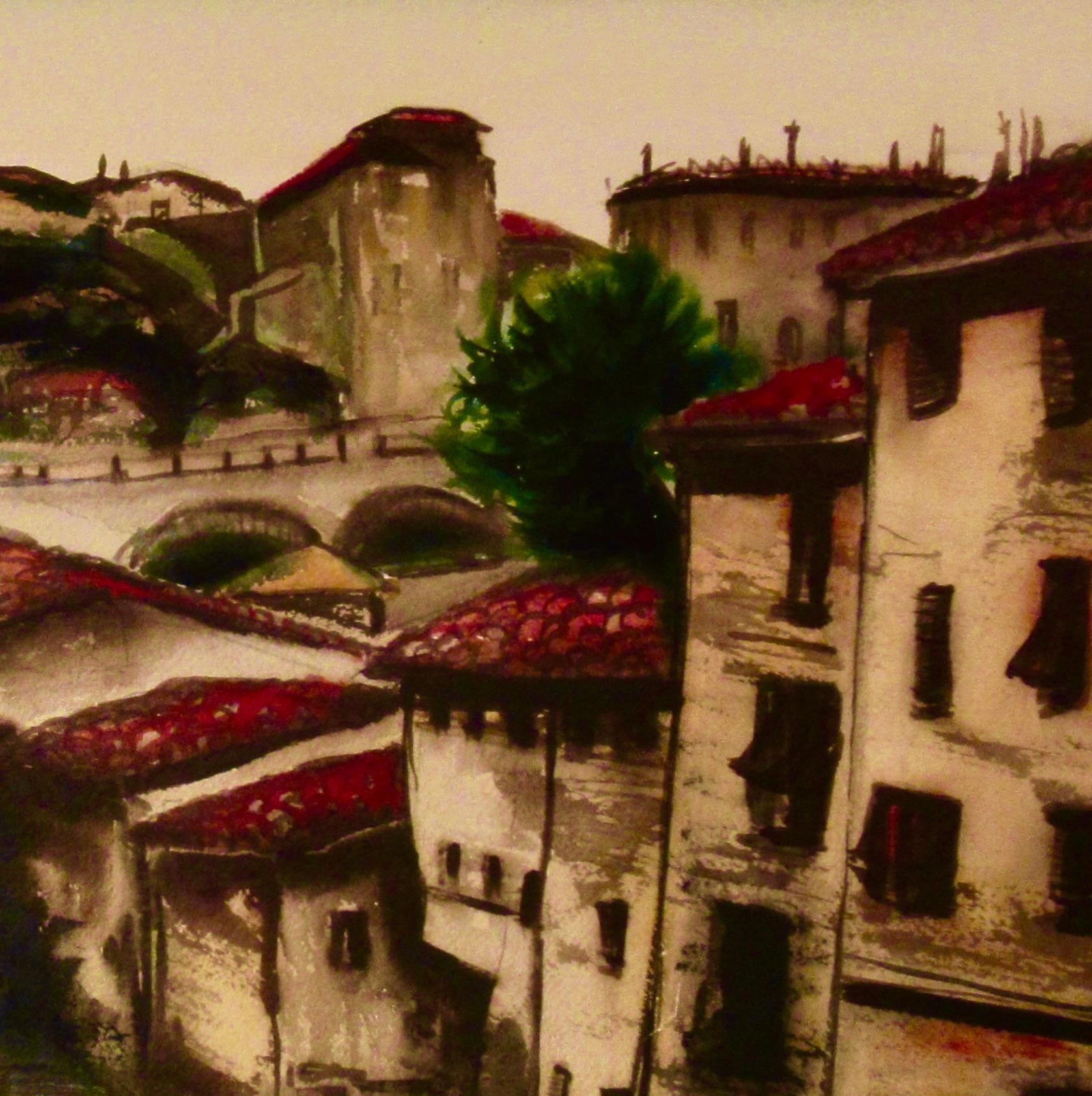 Domingo por la mañana, pueblo de Provenza. - Art impresionista estadounidense de Henry Edmiston