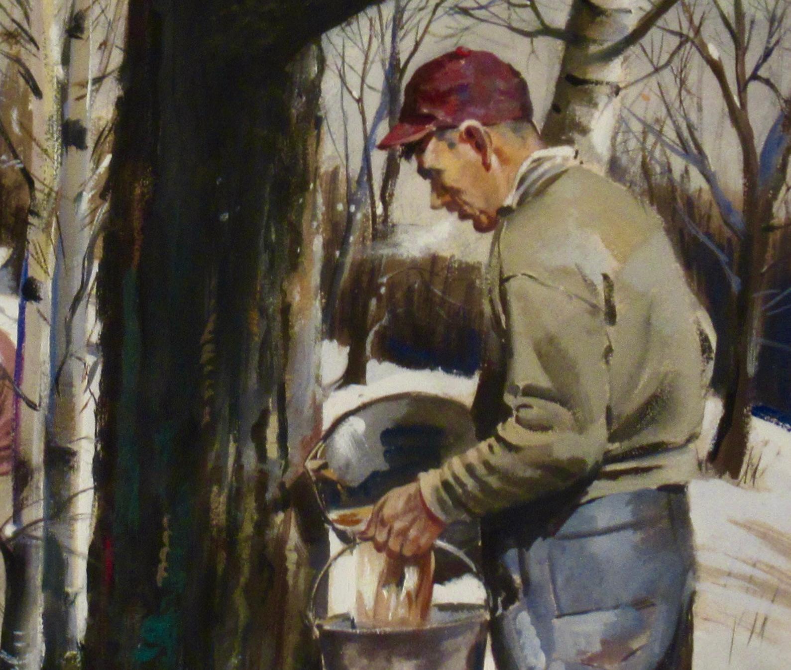 Harvesting Sap - Gray Figurative Art by Herbert Vincent Olsen