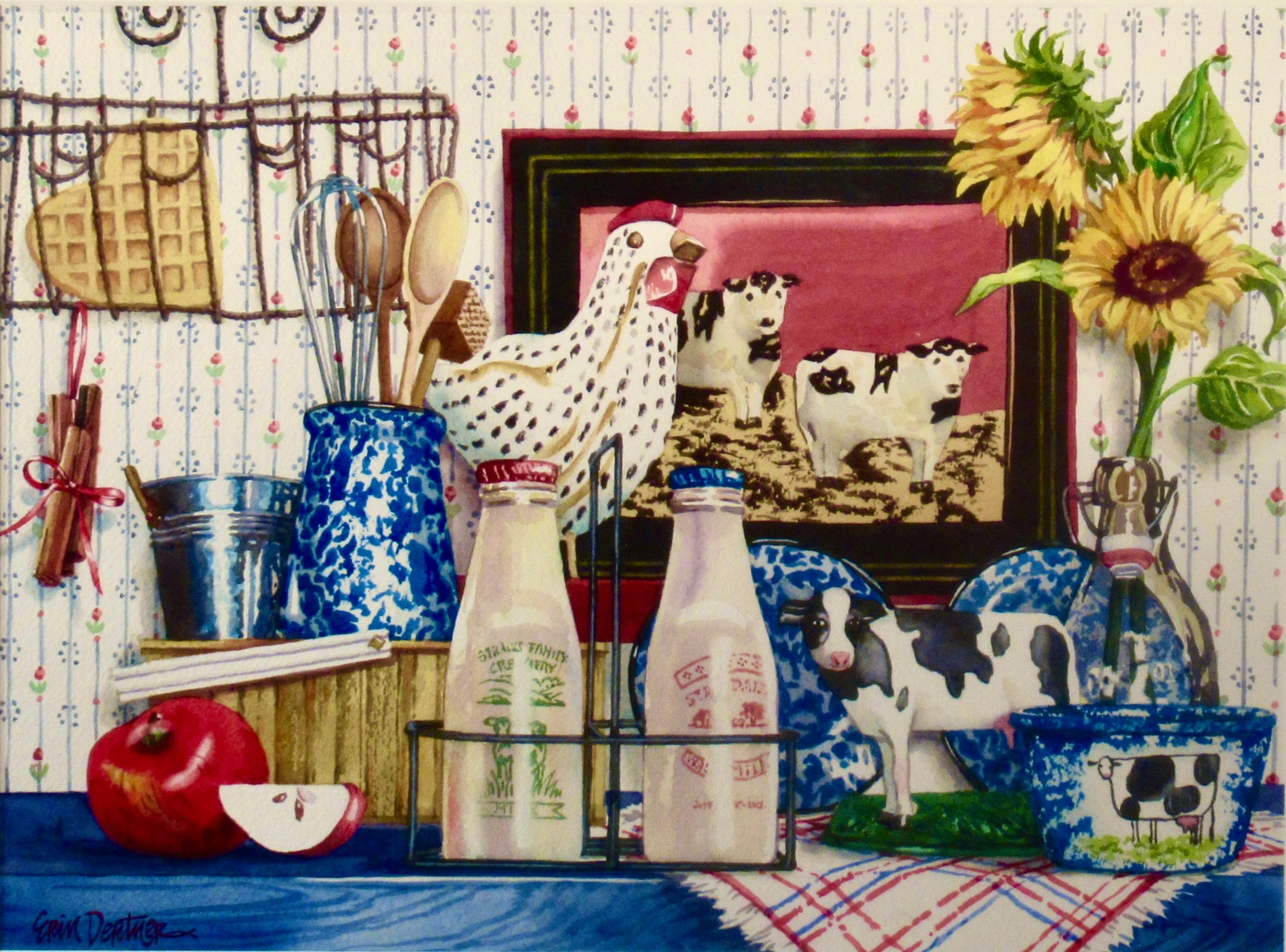 Bodegón interior con botellas de leche - Art de Erin Dertner