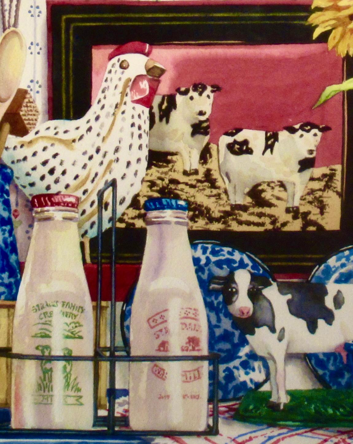 Bodegón interior con botellas de leche - Art realista estadounidense de Erin Dertner