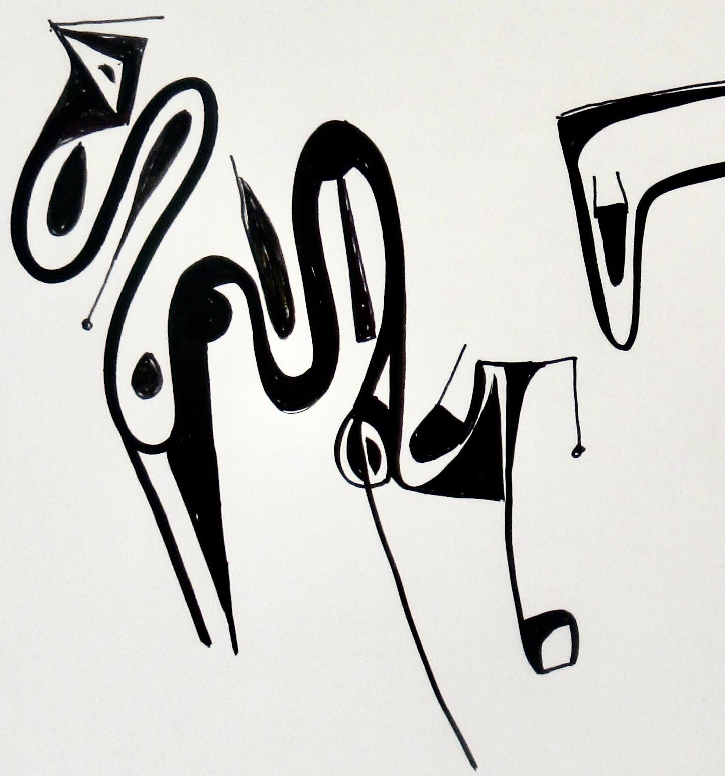 Oiseau volant - Gris Abstract Drawing par Sacha Kolin