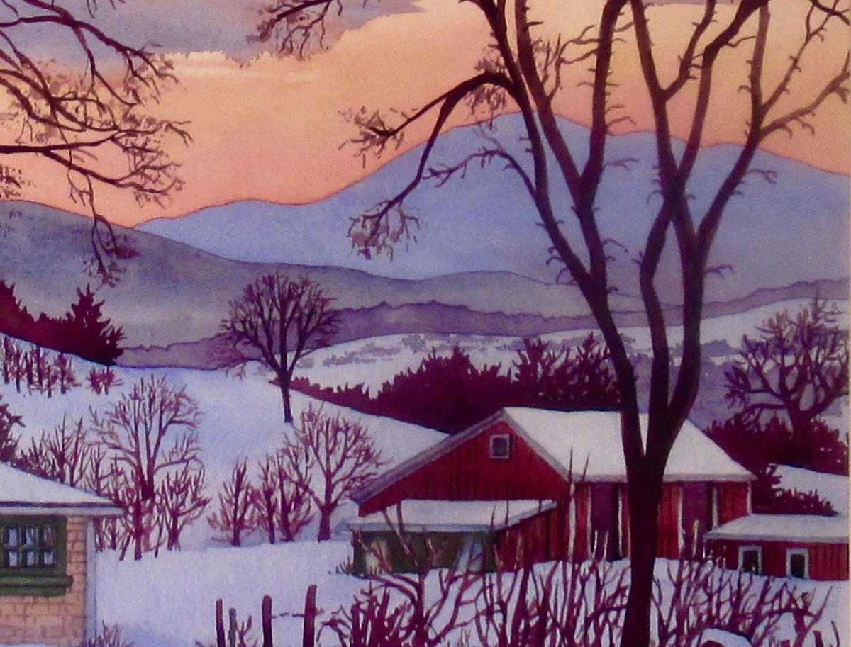 Landscape with Snow - Figurative Art Beige di Erin Dertner