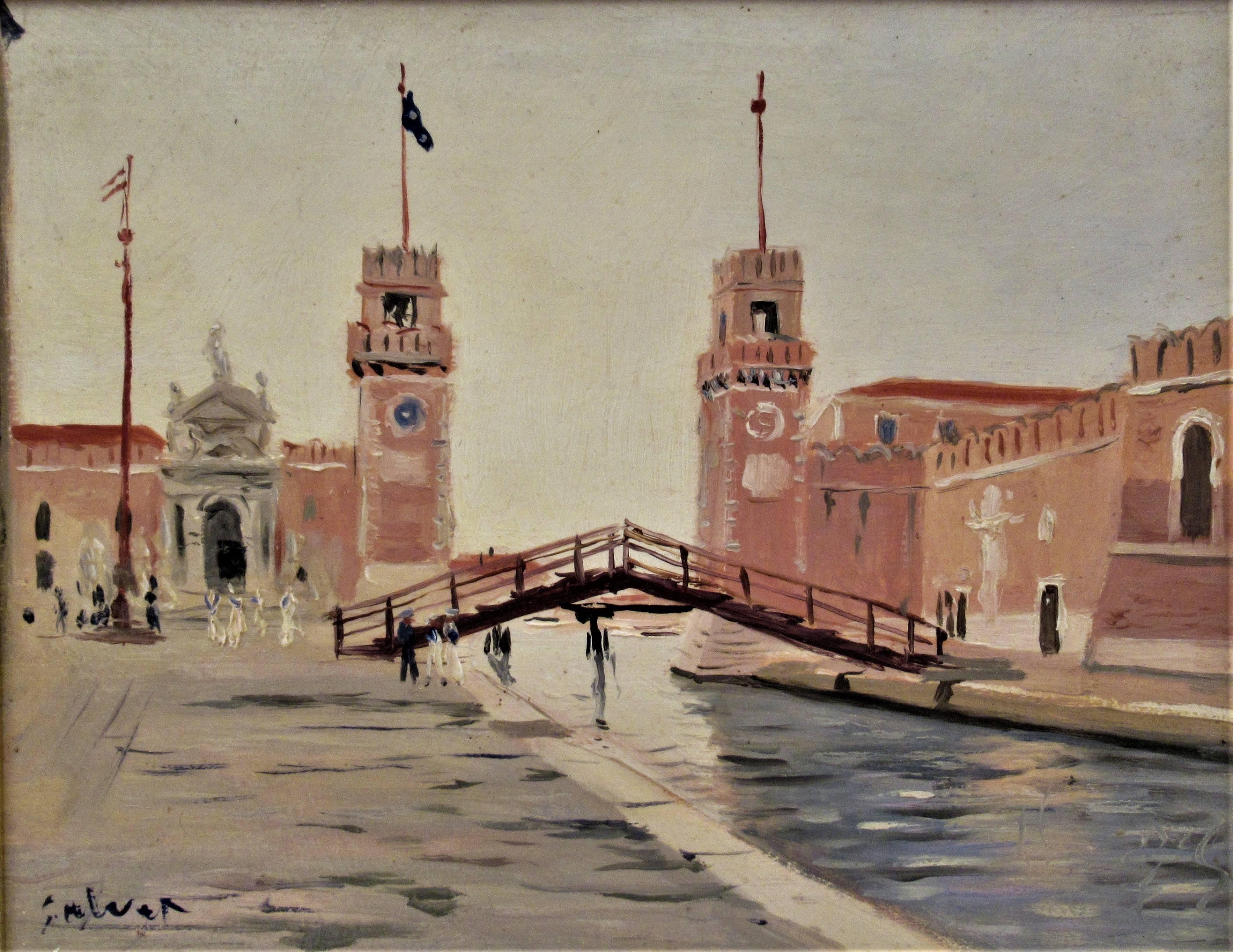 Entree de l'Arsenal, Pont de Bois - Painting by Francois Salvat