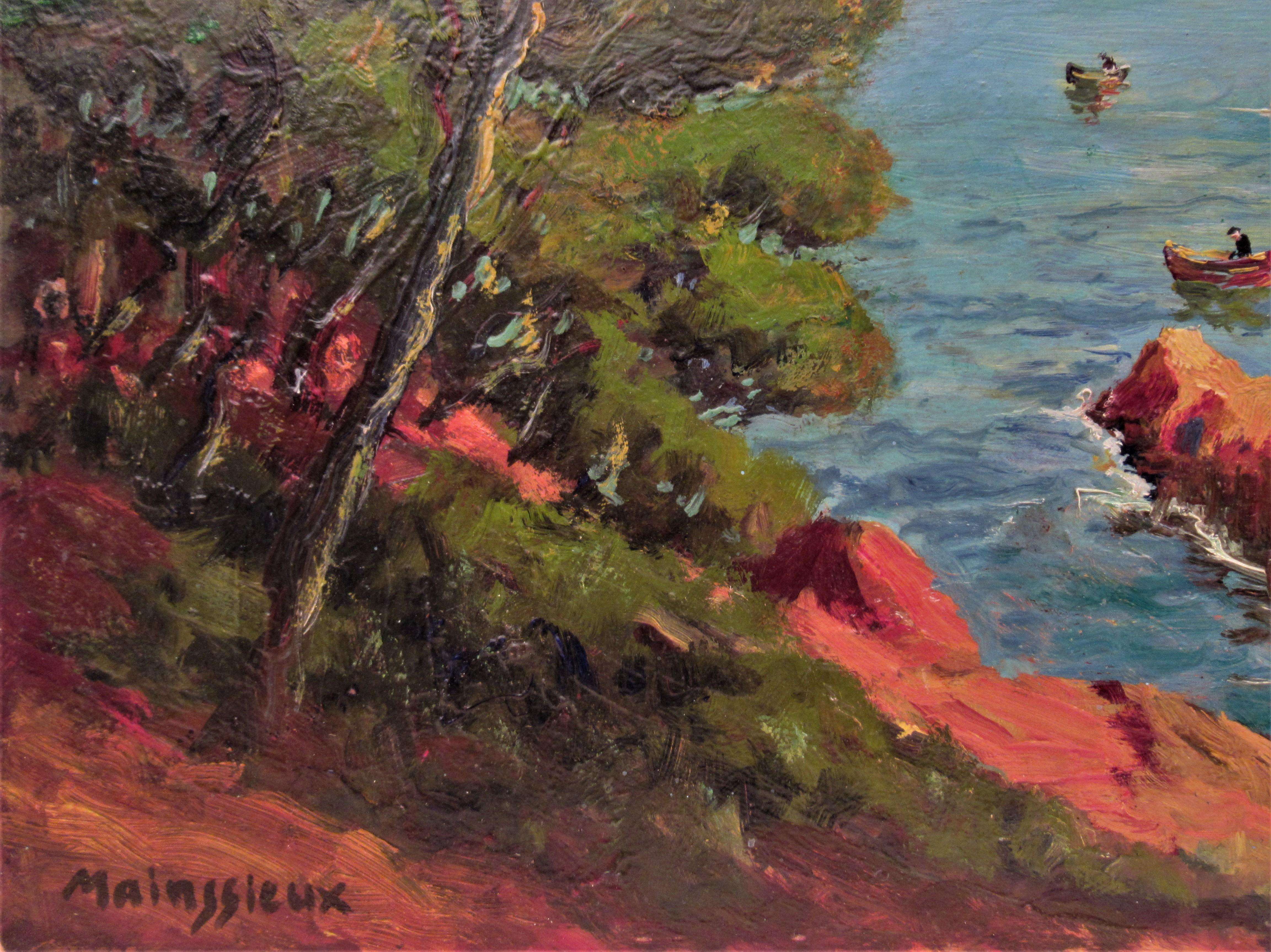  Landschaften mit Meer. Zwei Gemälde auf Hardboard, eines ist signiert. (Schwarz), Landscape Painting, von Lucien Mainssieux