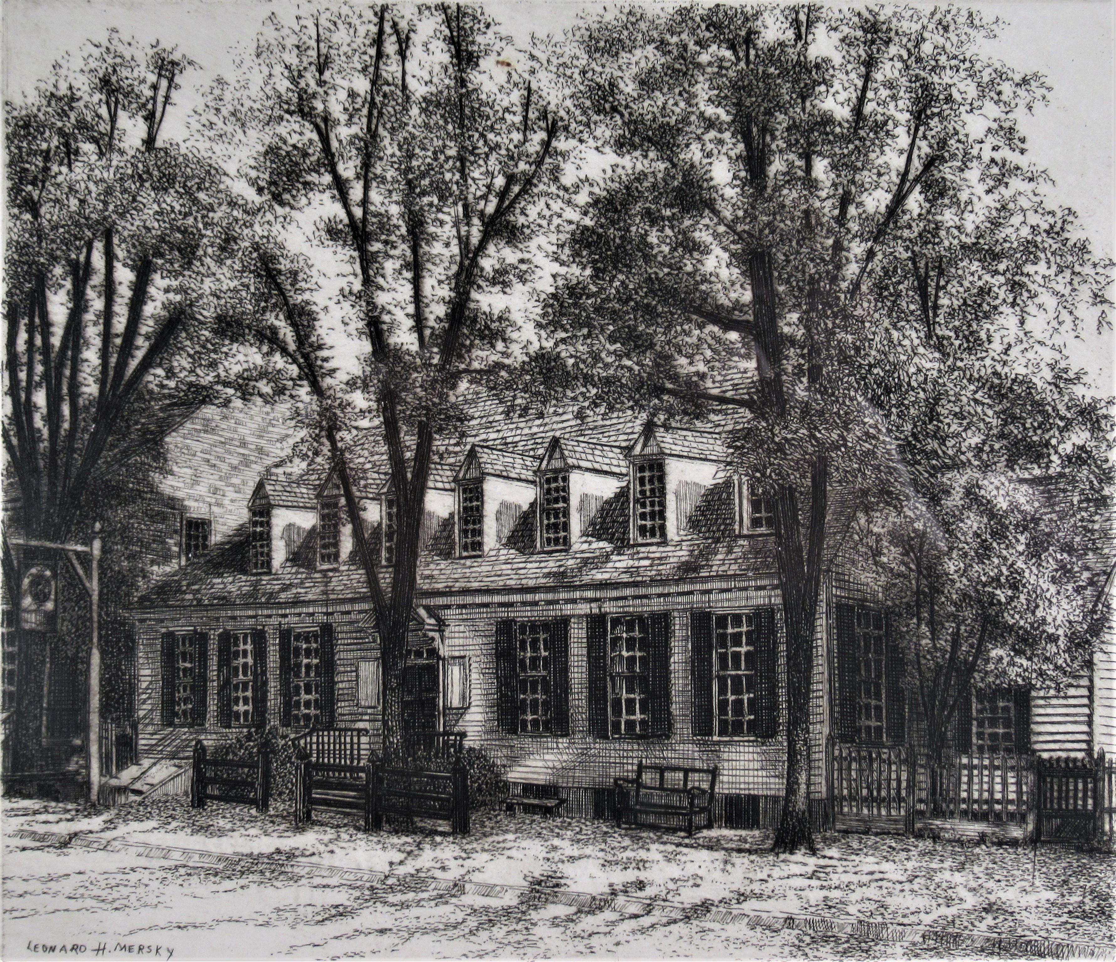 Raleigh Tavern, Williamsburg, VA – Print von Leonard H. Mersky