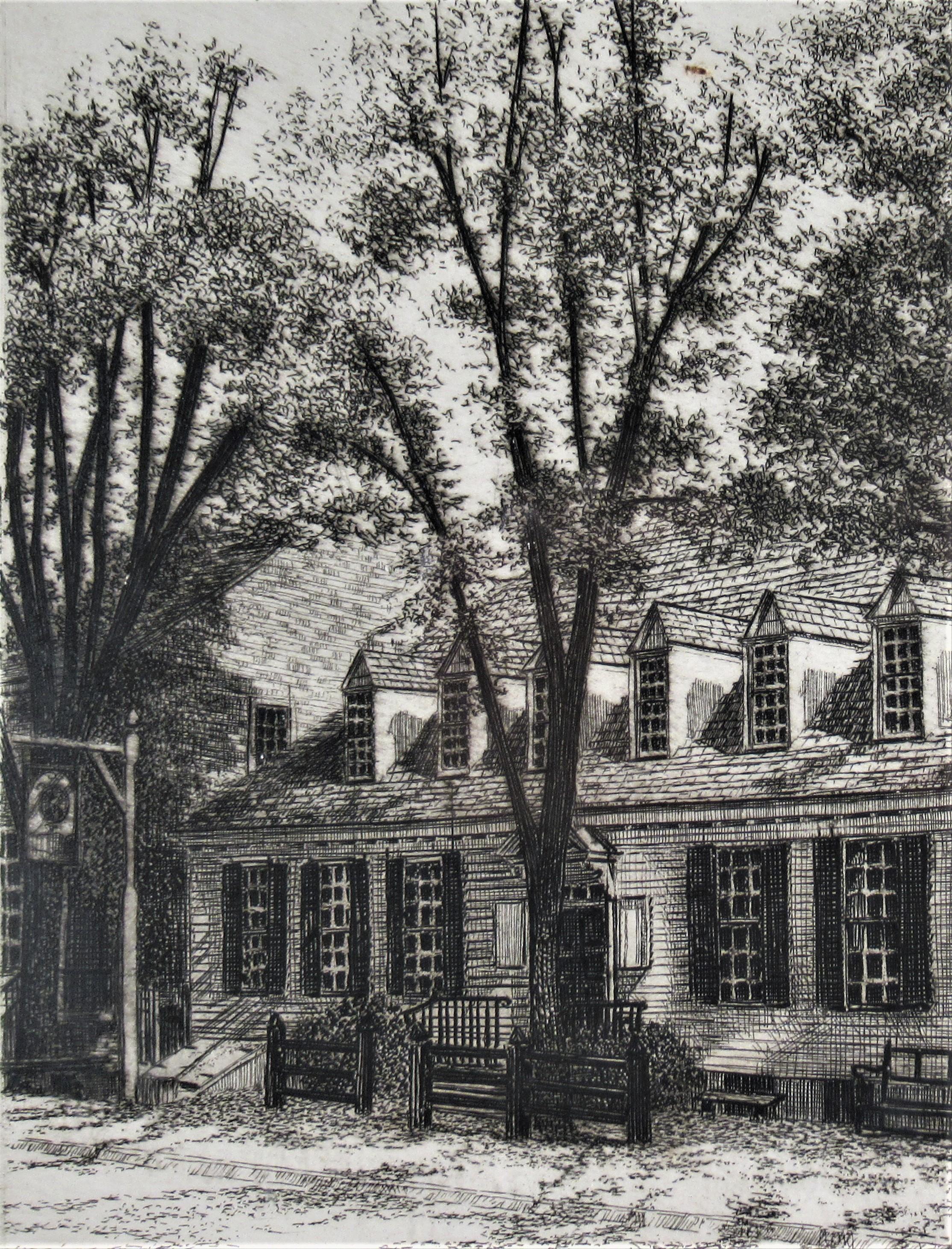 Raleigh Tavern, Williamsburg, VA (Realismus), Print, von Leonard H. Mersky