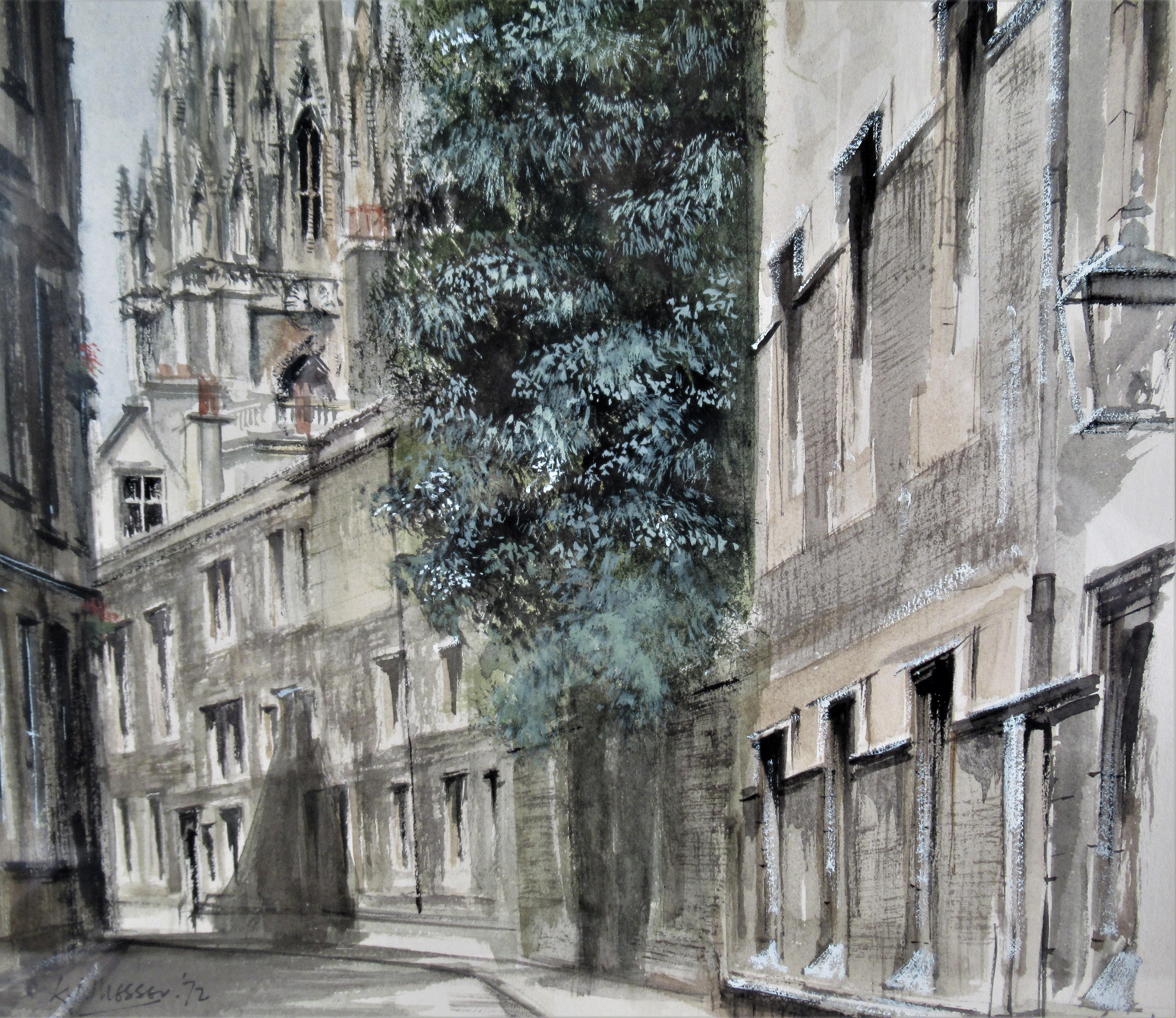 Oxford Street in Oxford (Grau), Figurative Art, von Ken Messer