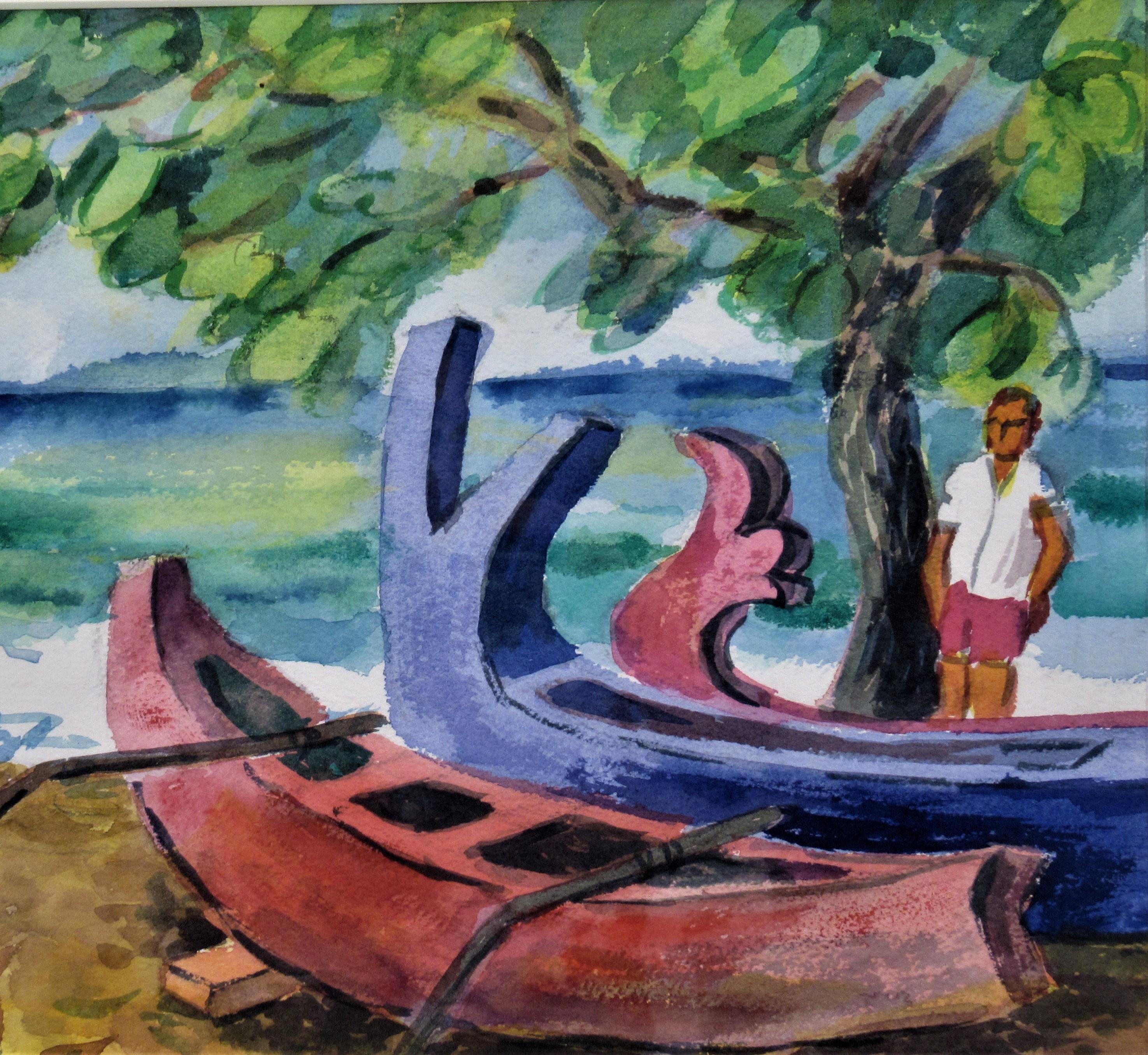 Plage de Bali - Impressionnisme américain Art par Arnold A. Grossman
