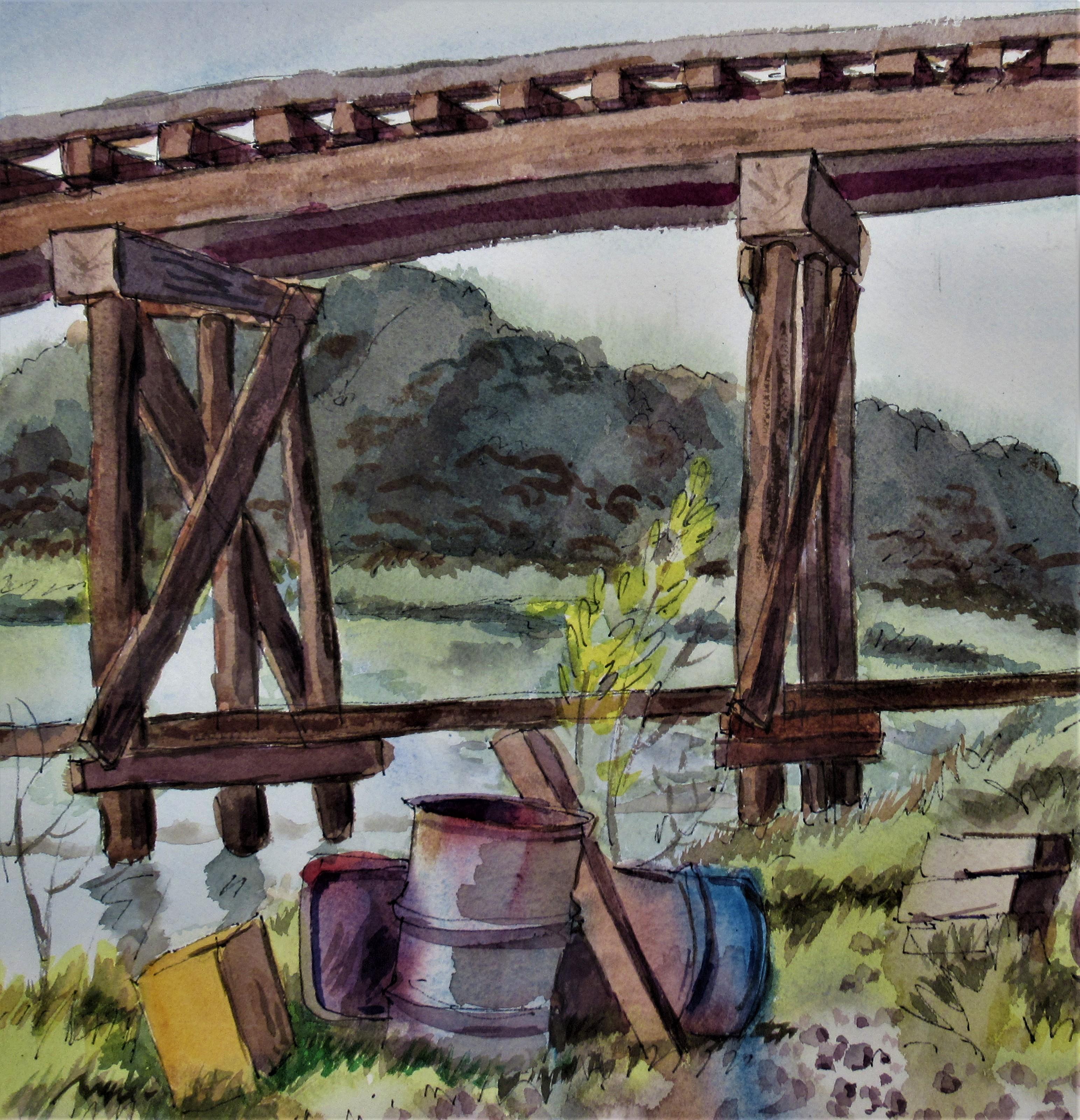 The Old Trestle, San Rafael, Californie - Impressionnisme américain Art par Arnold A. Grossman