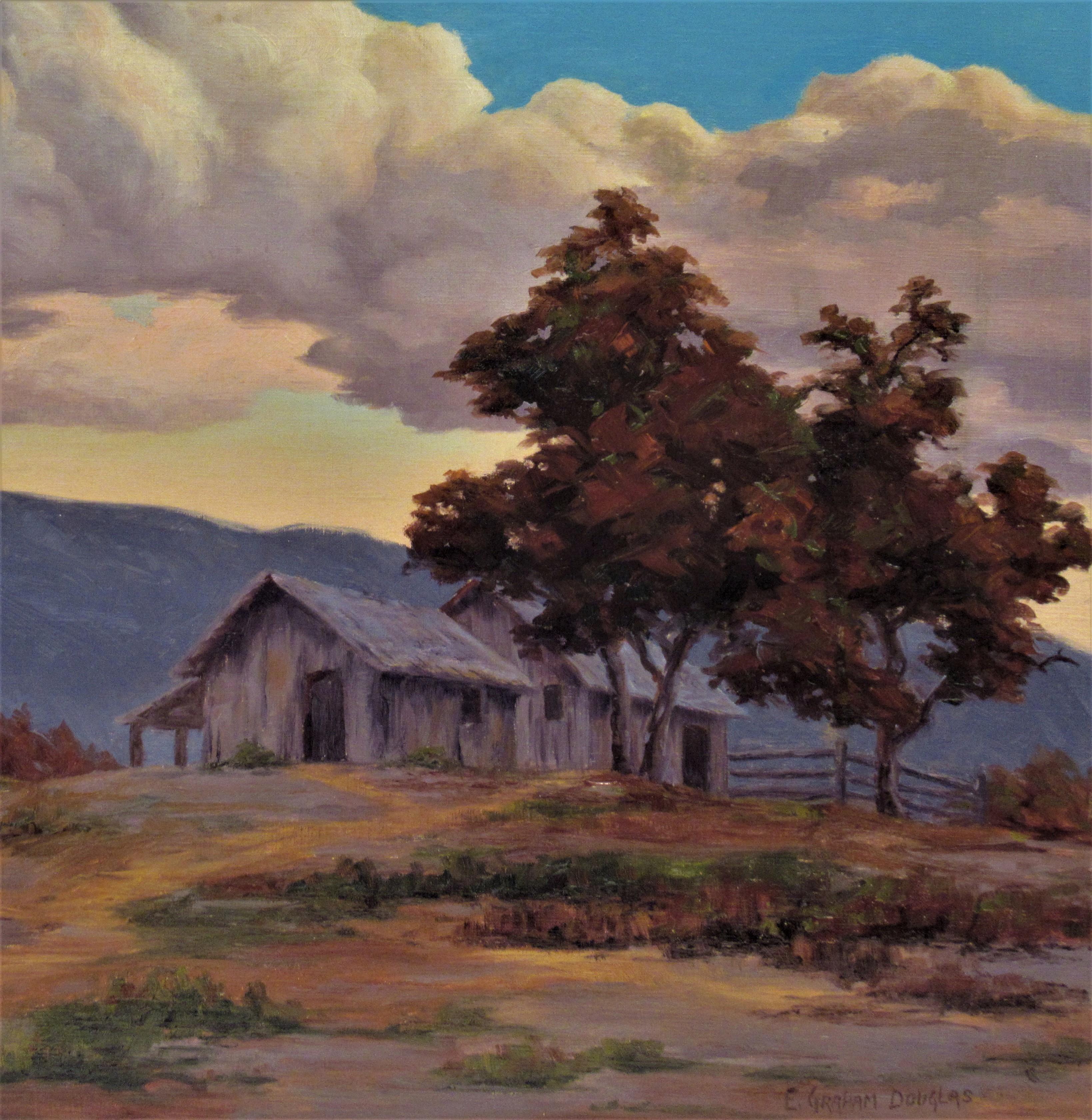 California Landscape with Houses - Painting by Earl Graham Douglas