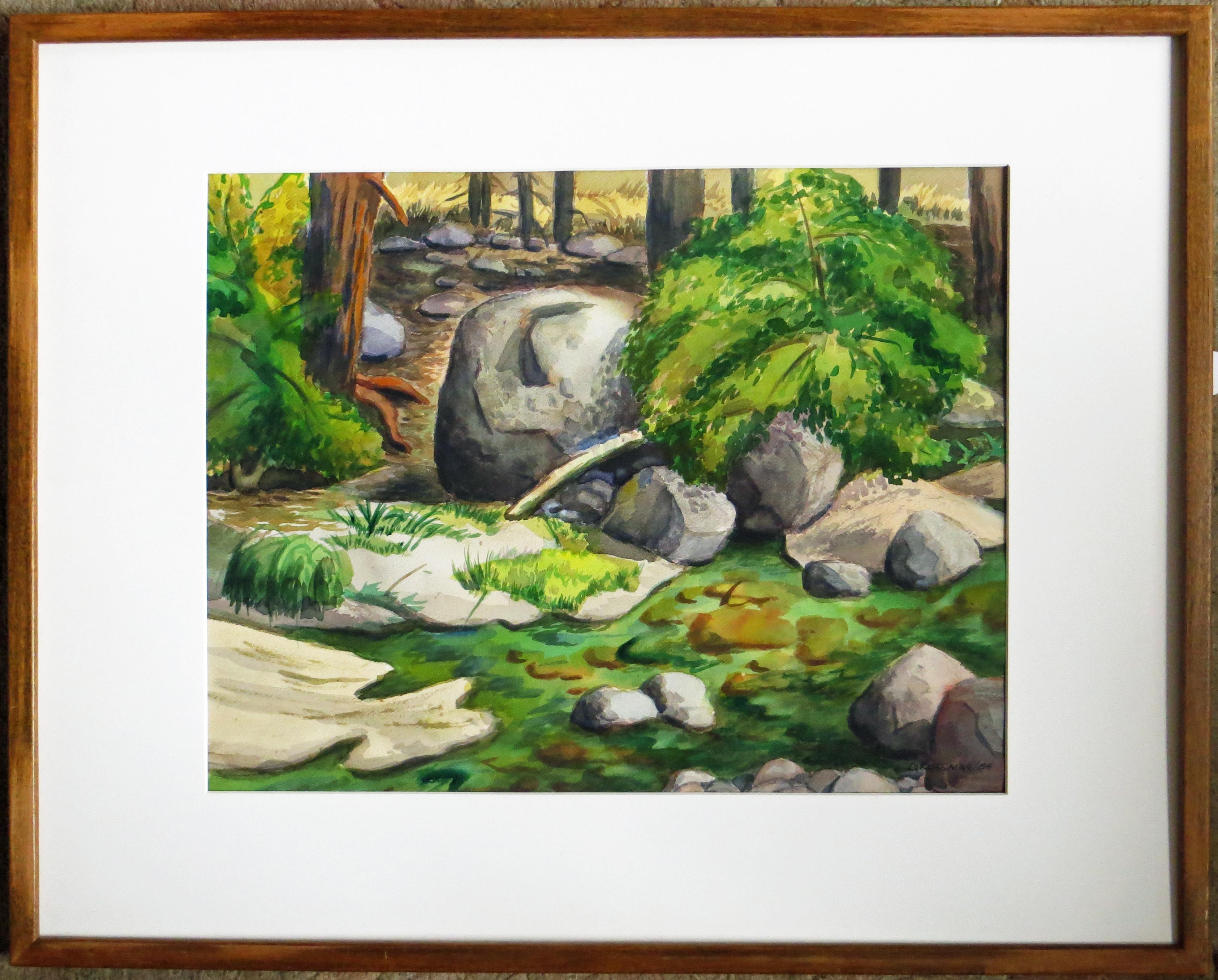 Arnold Grossman Watercolor of Wawona River, Yosemite National Park - Art by Arnold A. Grossman