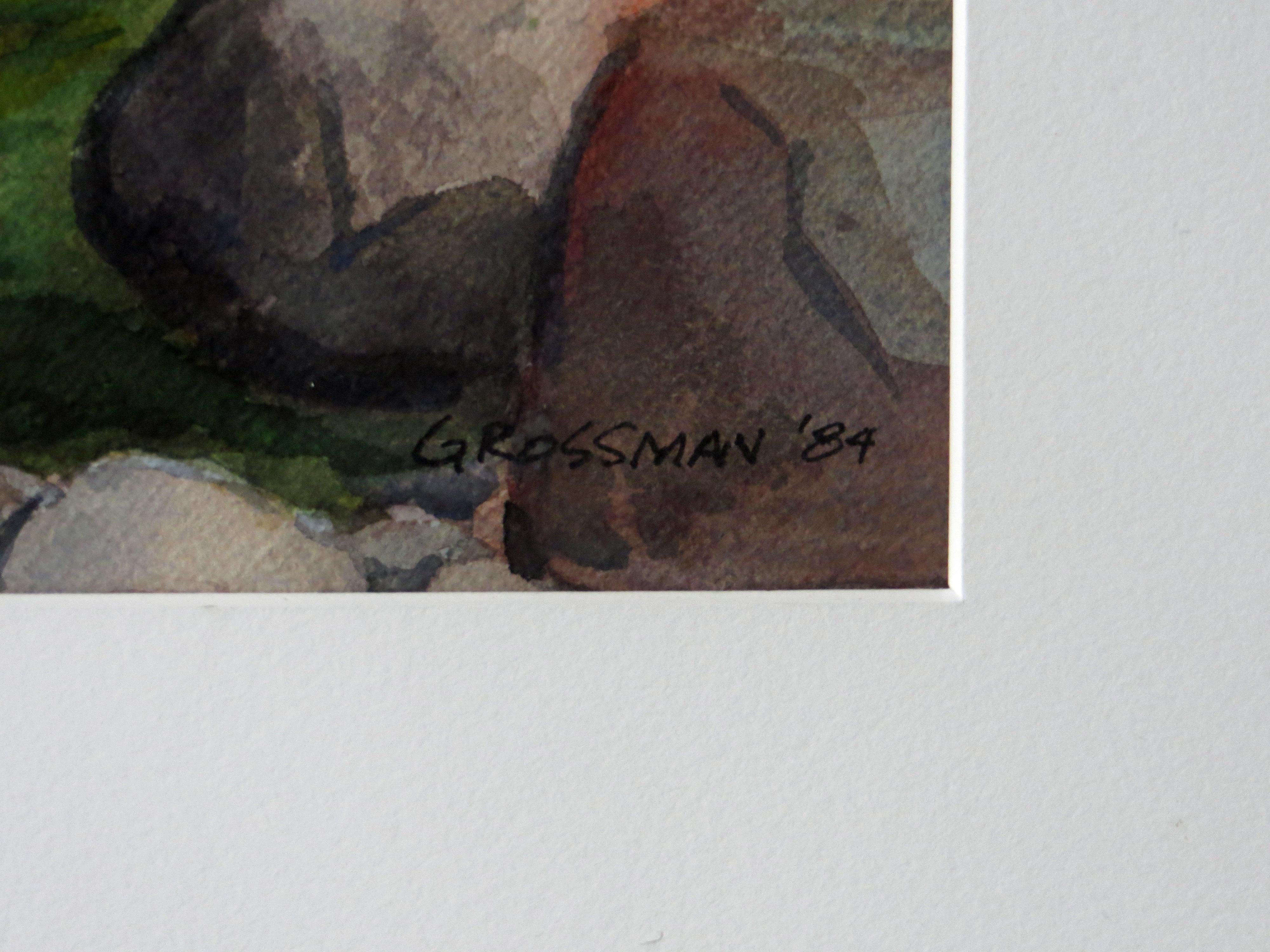 Acuarela de Arnold Grossman del río Wawona, Parque Nacional de Yosemite - Art Realista de Arnold A. Grossman