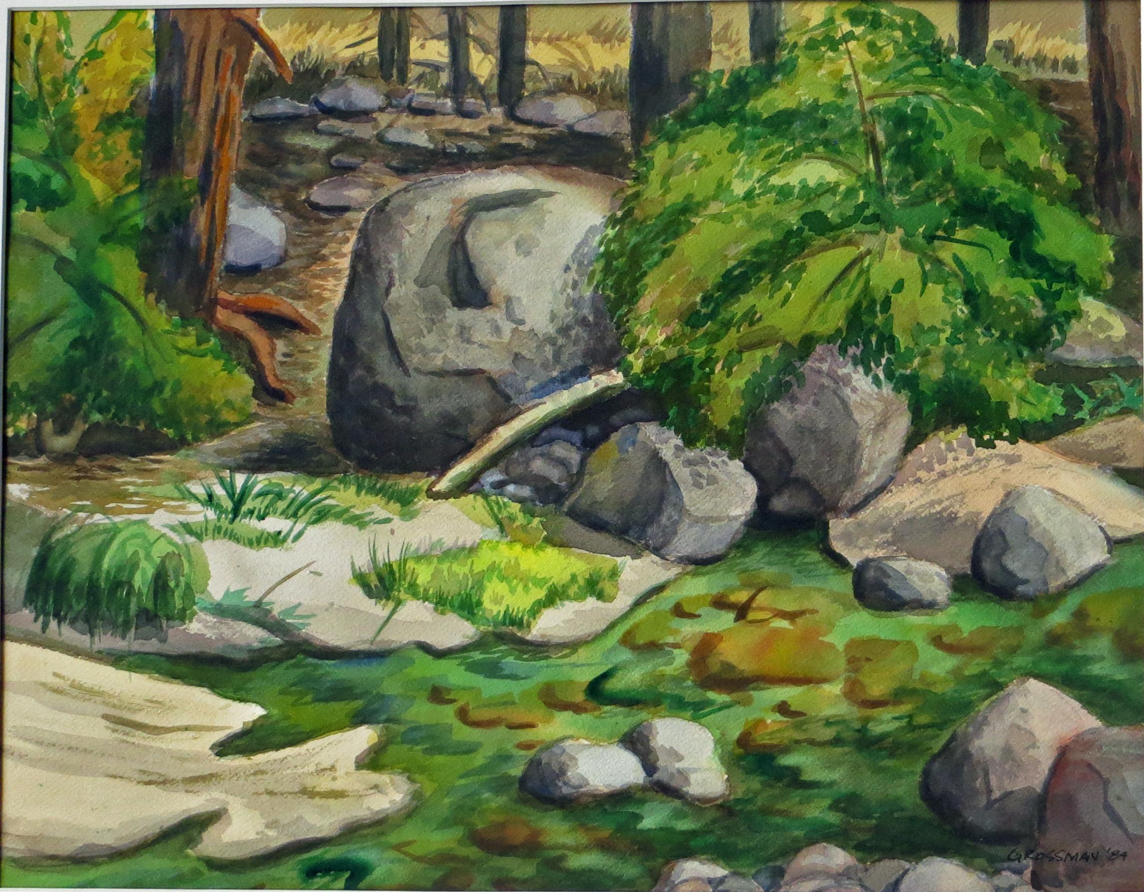 Acuarela de Arnold Grossman del río Wawona, Parque Nacional de Yosemite en venta 1