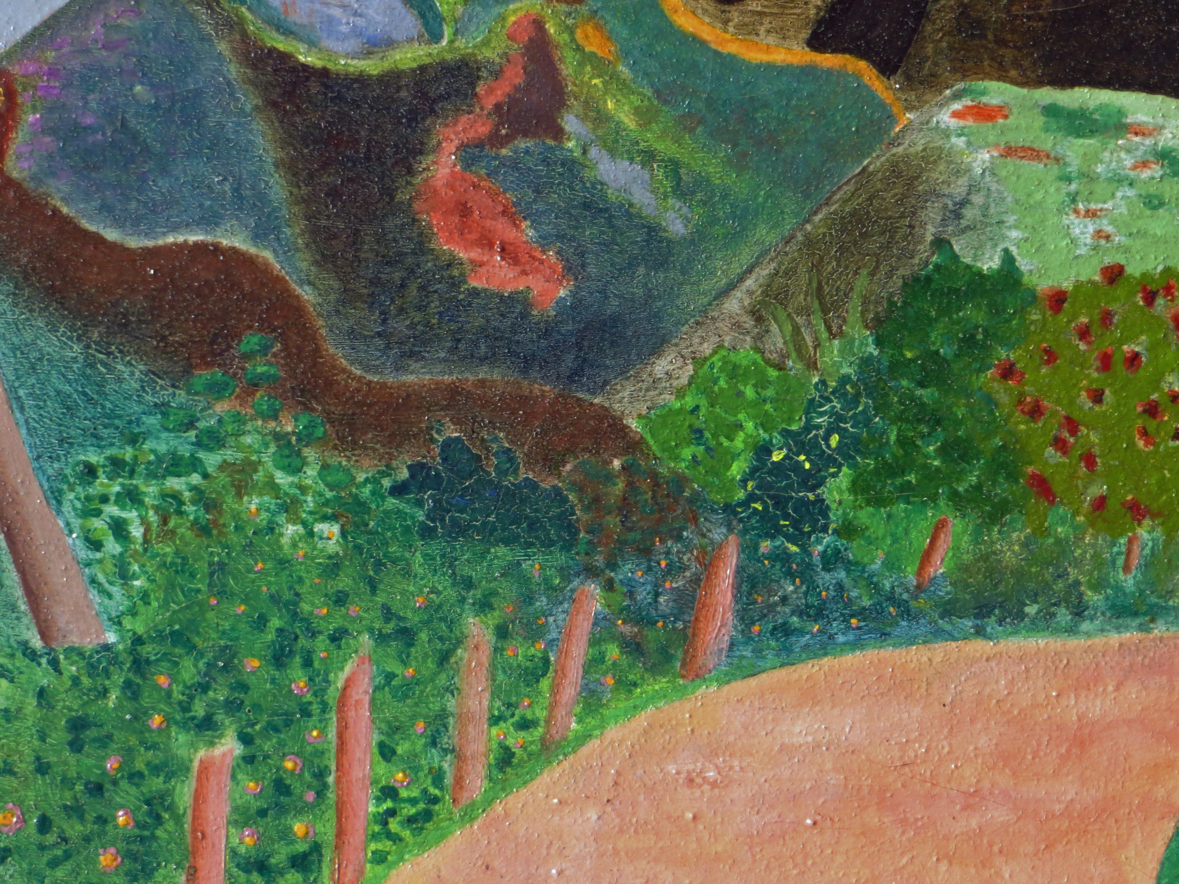 Semi-Abstrakte Landschaftsmalerei von Tahiti, 1942 (Schwarz), Landscape Painting, von Hurni, Arthur
