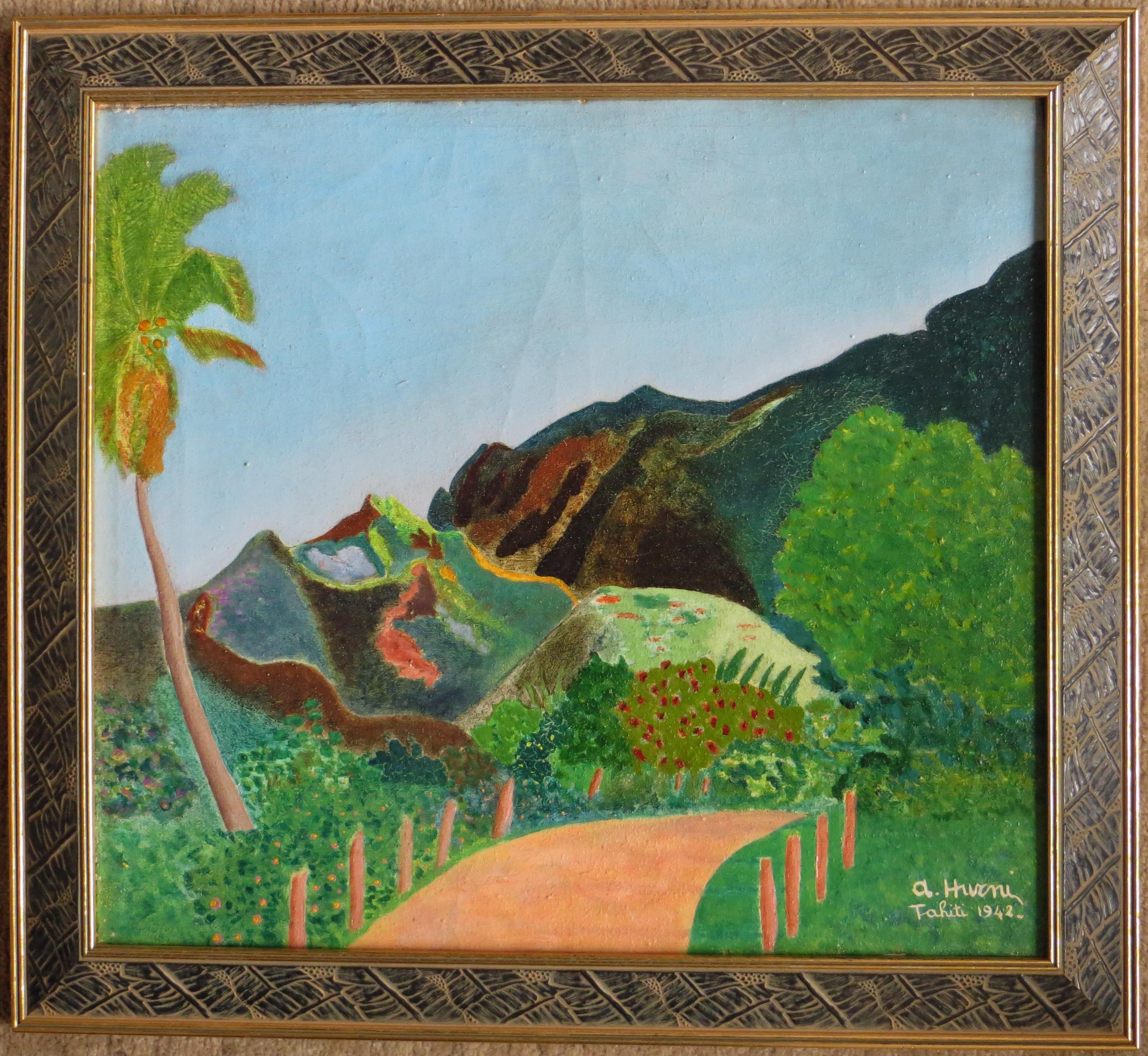 Semi-Abstrakte Landschaftsmalerei von Tahiti, 1942 – Painting von Hurni, Arthur