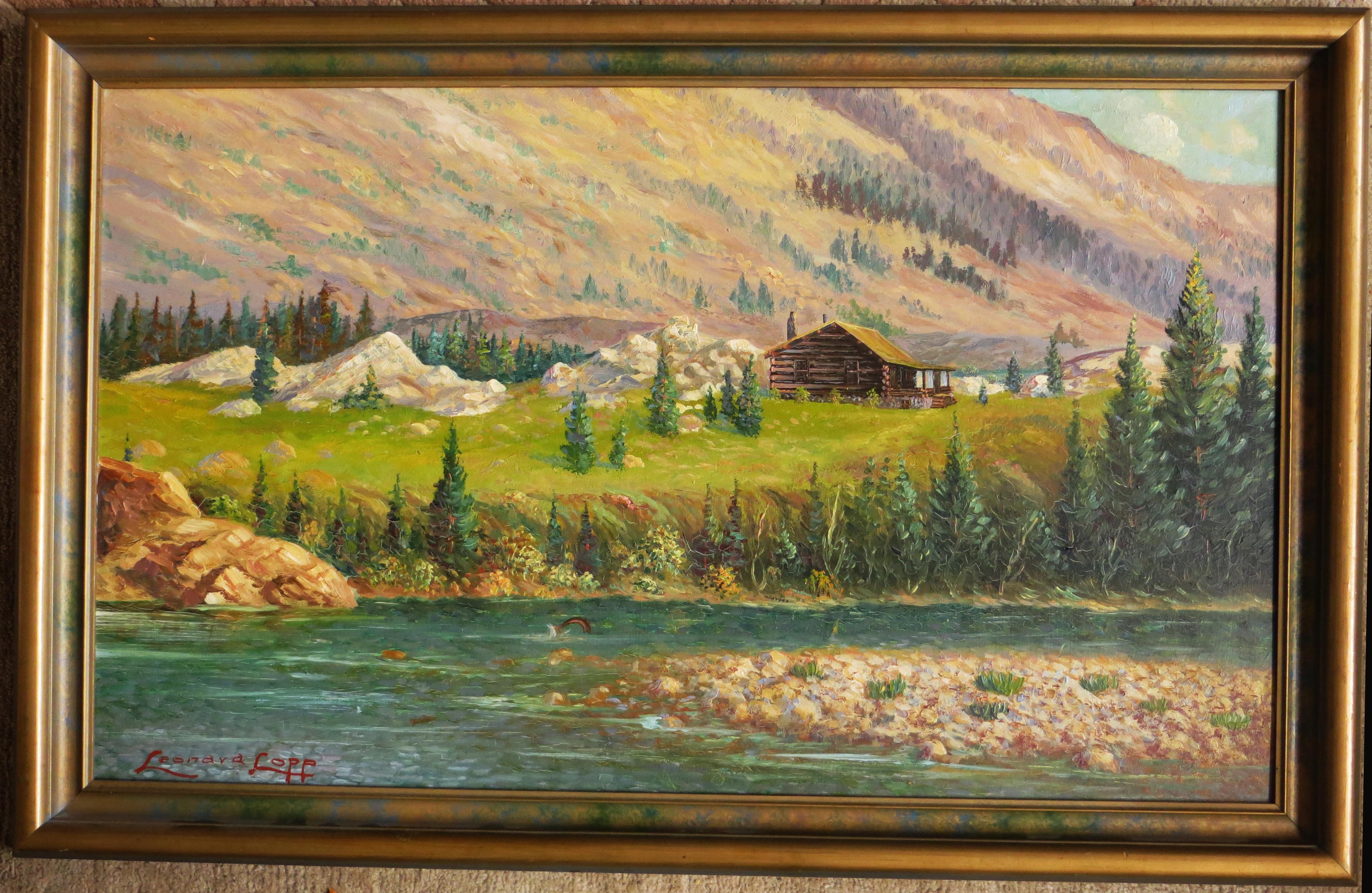 Vintage Western Mountain Scene by noted Montana Artist - Painting by Harry Leonard Lopp