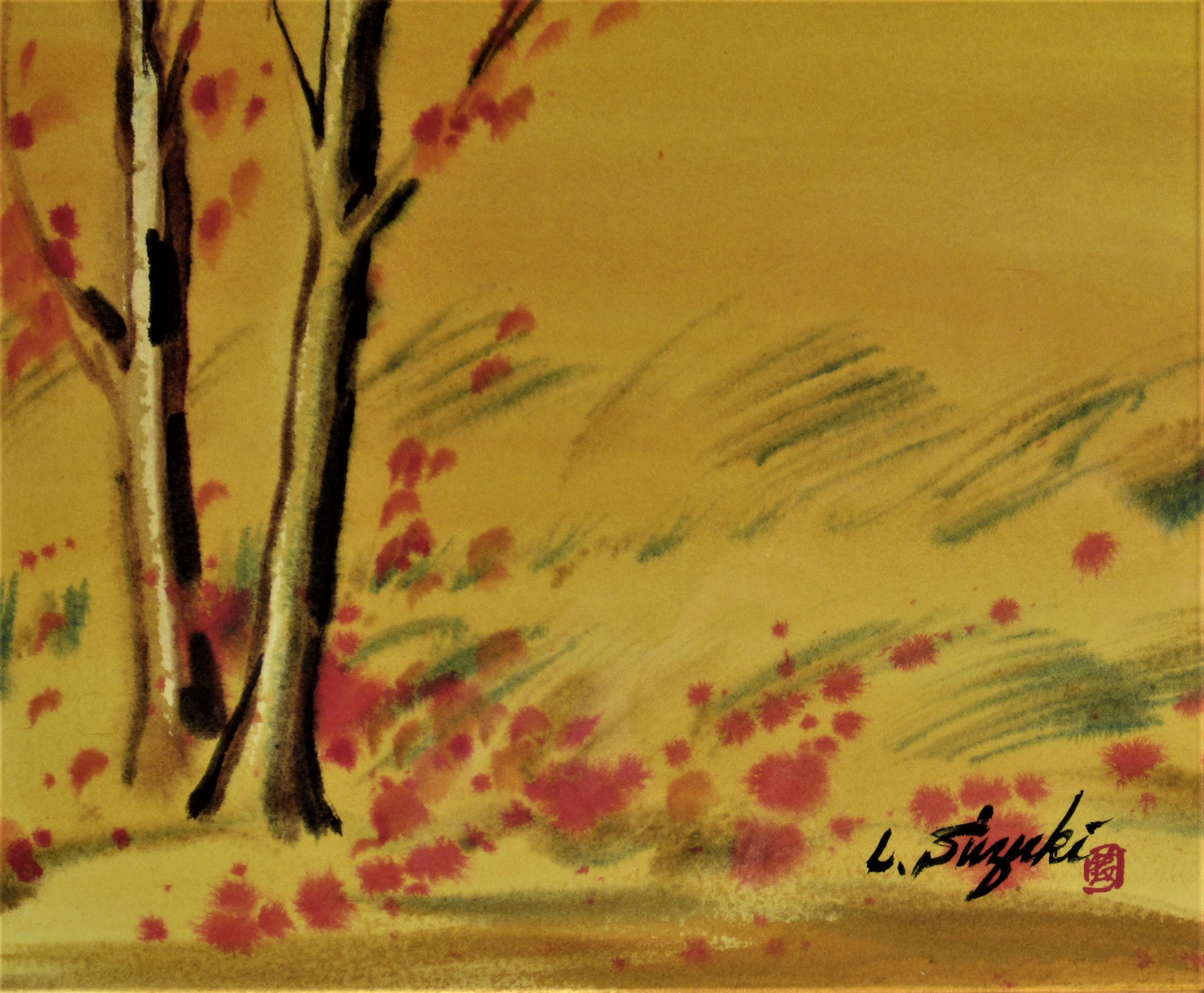 Landscape with Barn - Impressionist Art by Lewis Suzuki