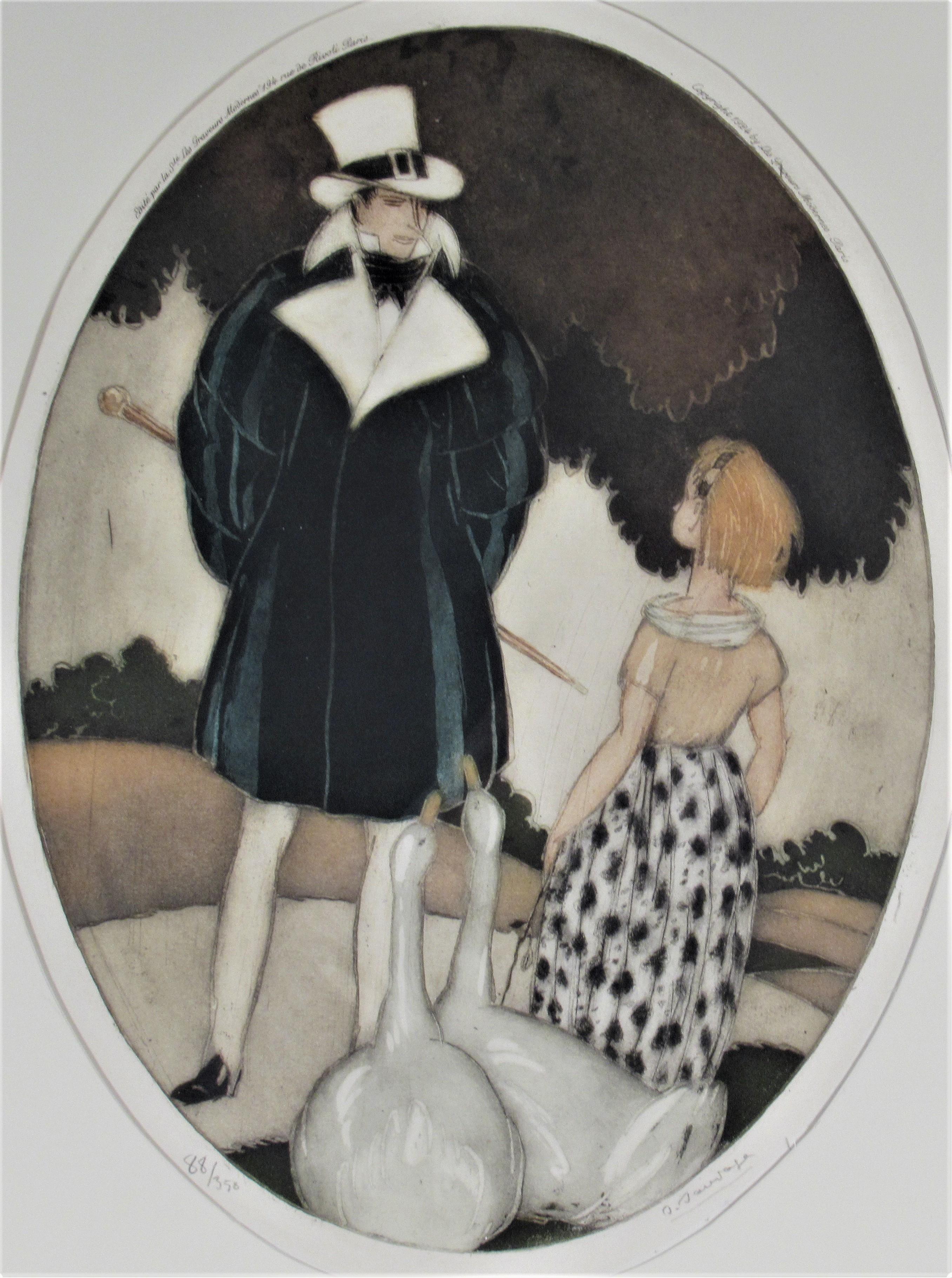 Personages with Geese - Print by Sylvain Sauvage
