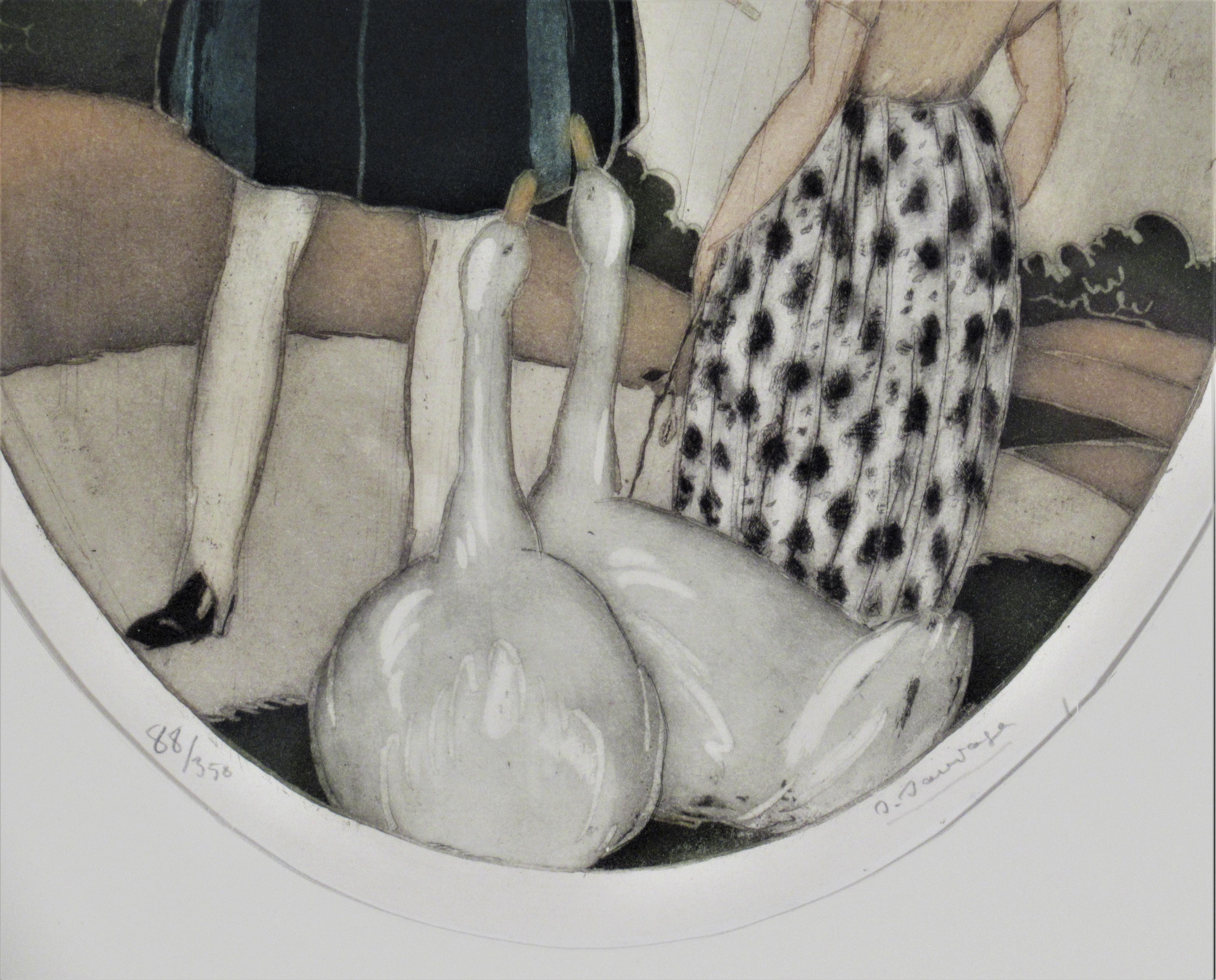 Personages with Geese - Art Nouveau Print by Sylvain Sauvage