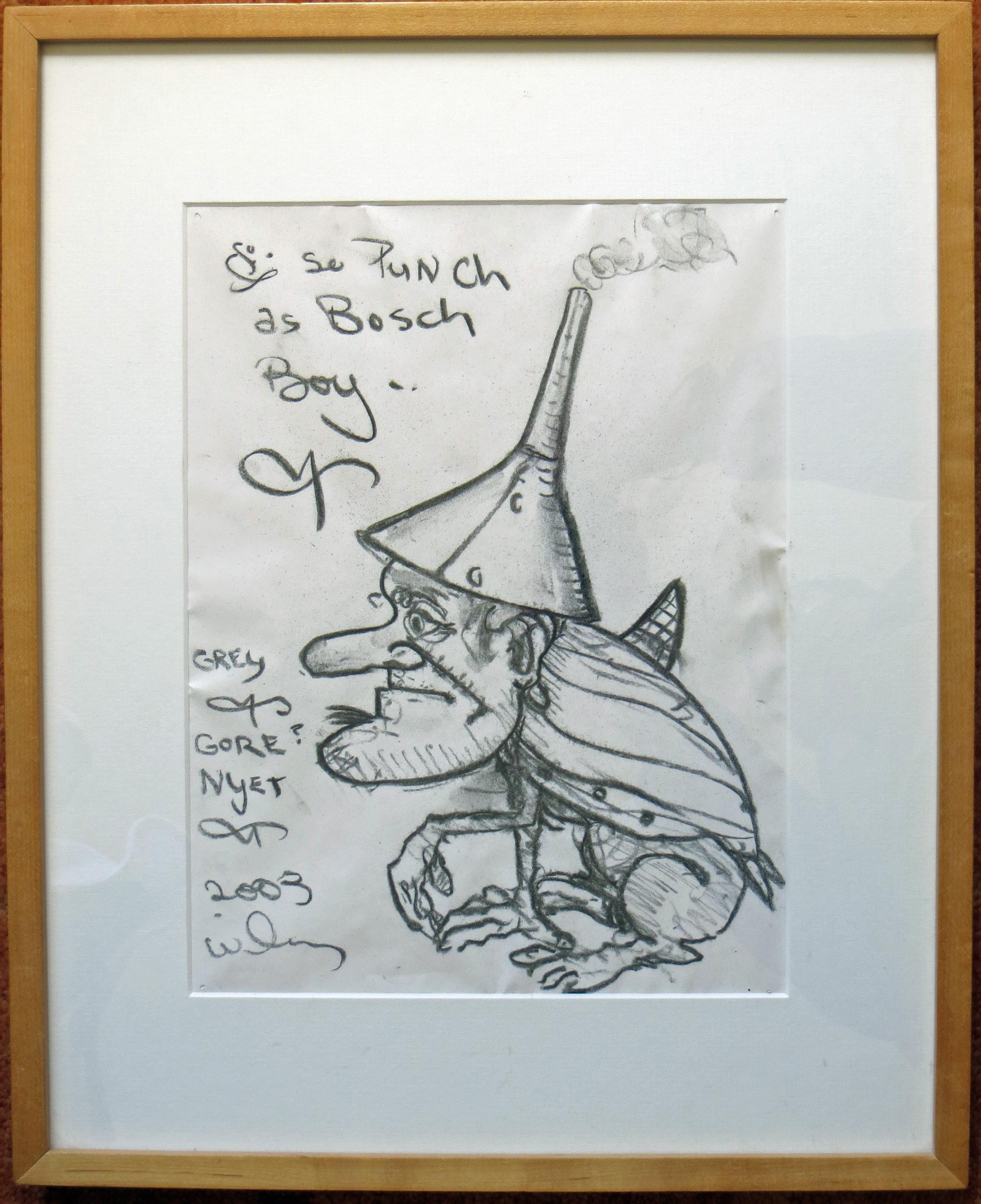 Punch as Bosch Boy – Funk-Kunstzeichnung des Künstlers aus der San Francisco Bay Area – Art von William T. Wiley