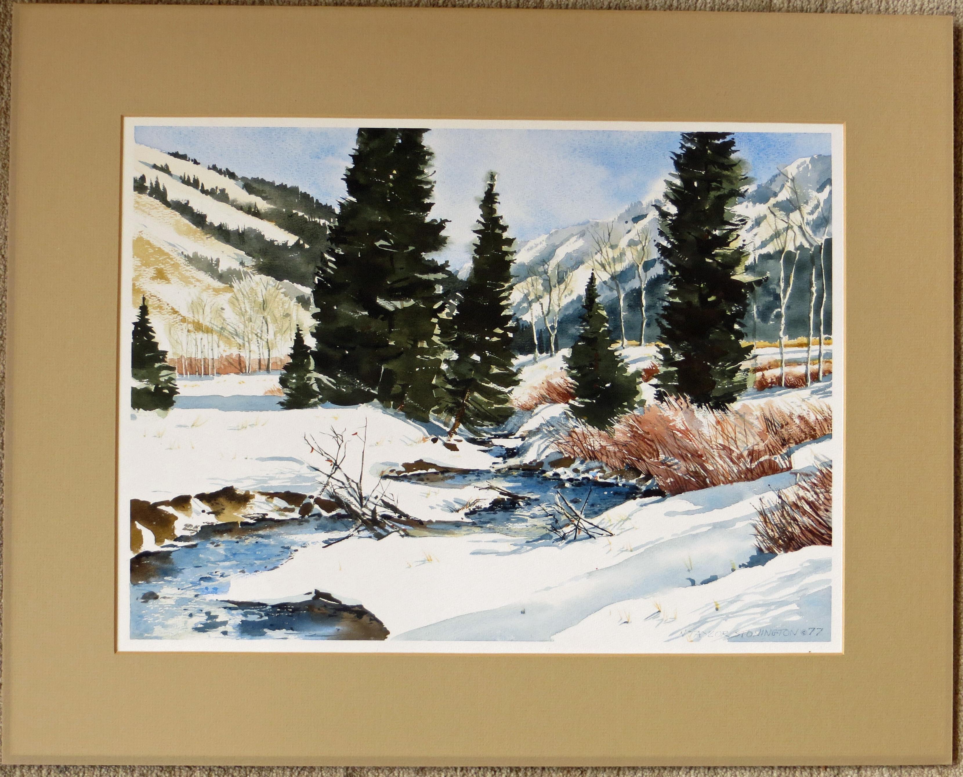 Winter Scene, Idaho - Watercolor  - Realist Painting by Nancy Taylor Stonington