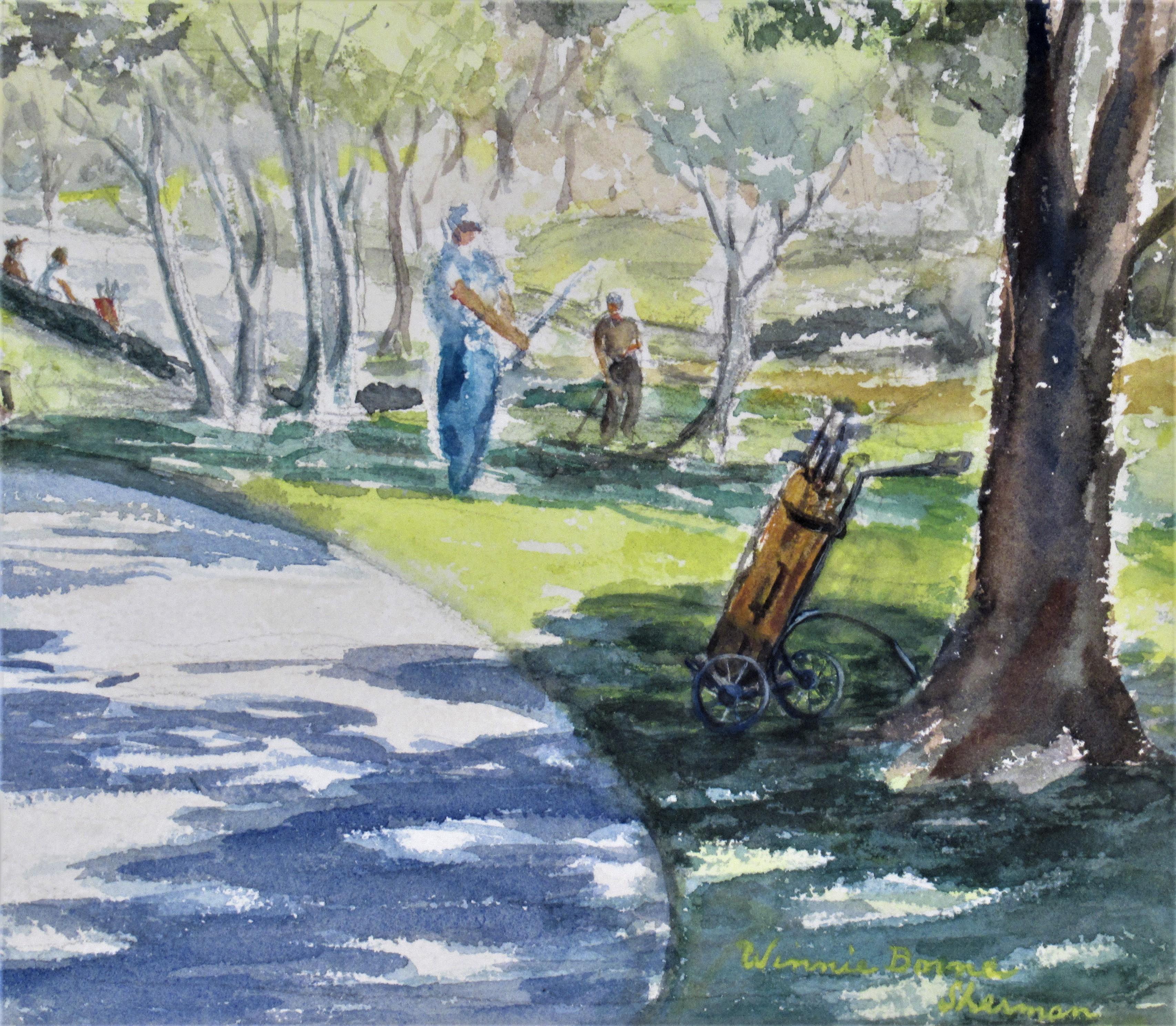 Golf Course - Gray Figurative Art by Winnie Borne Sherman