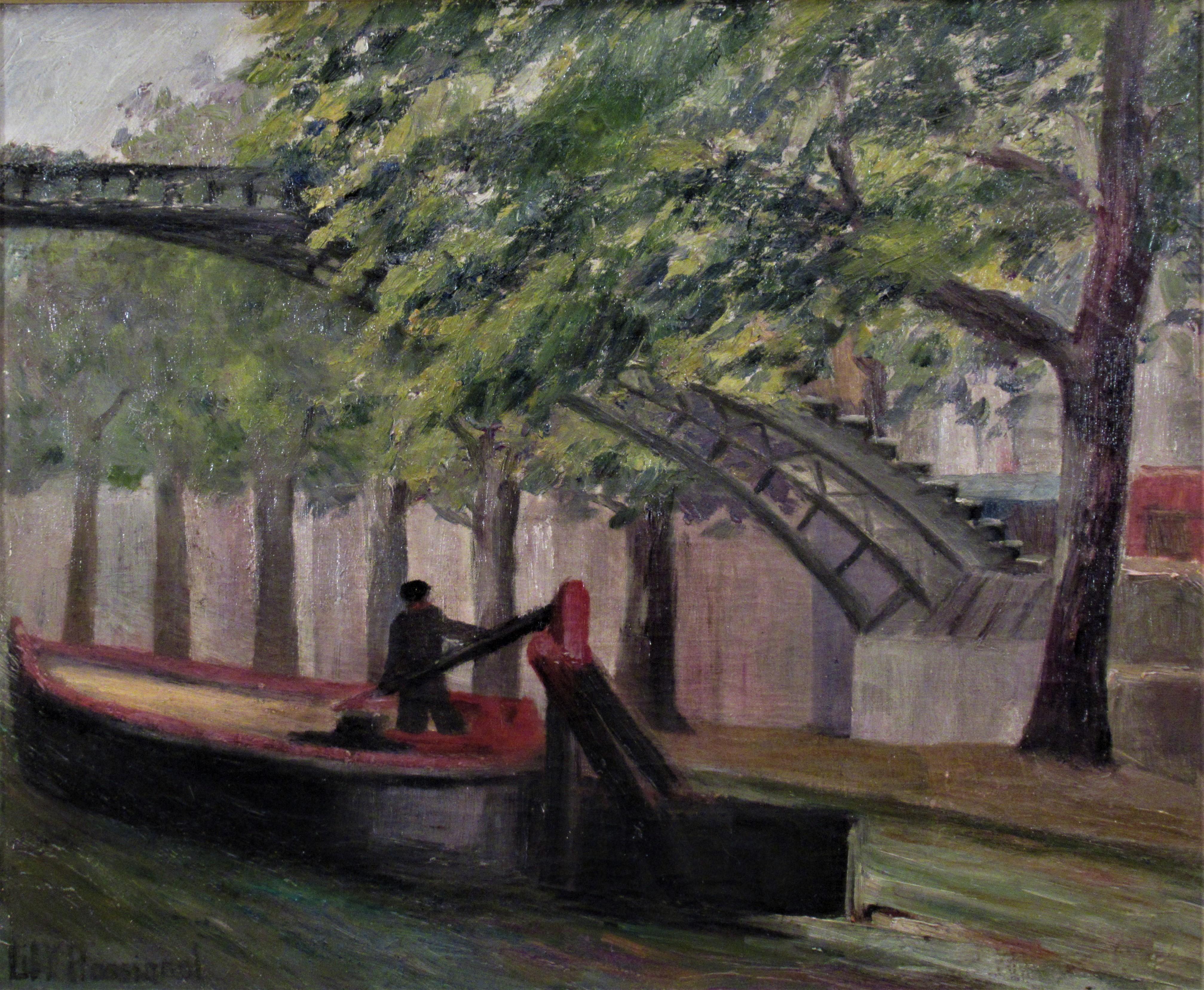 Le Canal Saint Martin, Paris - Painting by Lily Rossignol