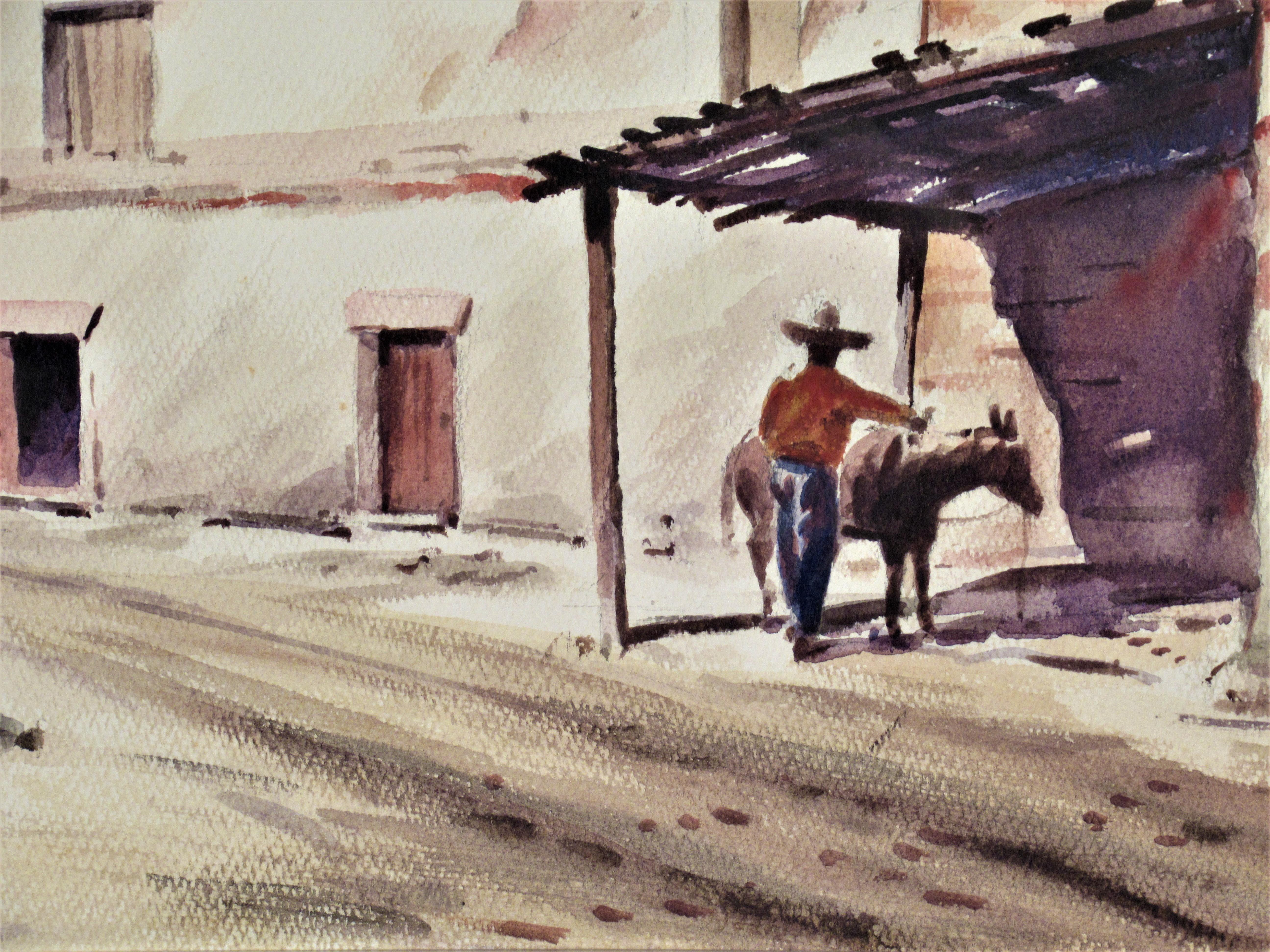 Down in Mexico Way (traversin au Mexique) - Impressionnisme américain Art par Stanley M. Long